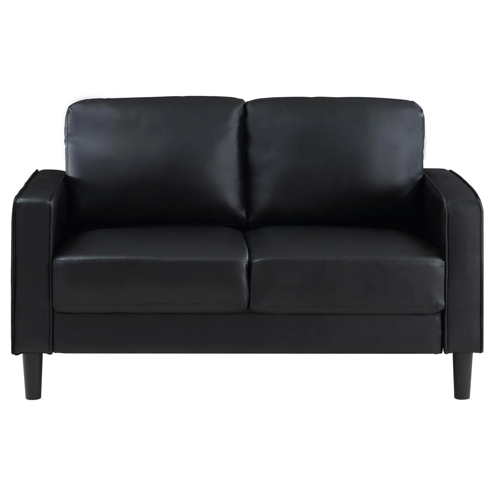 Ruth Black Upholstered Track Arm Faux Leather Loveseat - Image 2