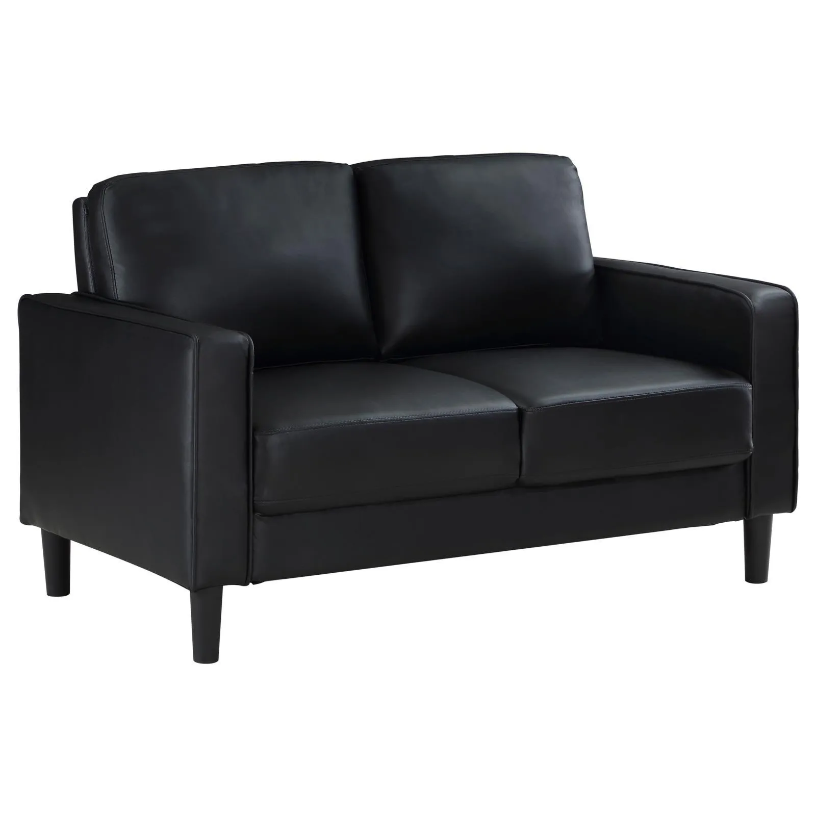 Ruth Black Upholstered Track Arm Faux Leather Loveseat - Image 3