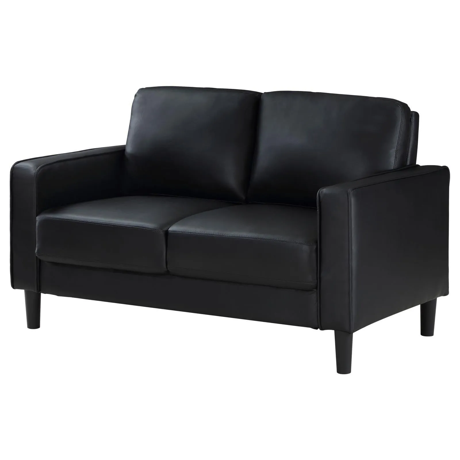 Ruth Black Upholstered Track Arm Faux Leather Loveseat - Image 4