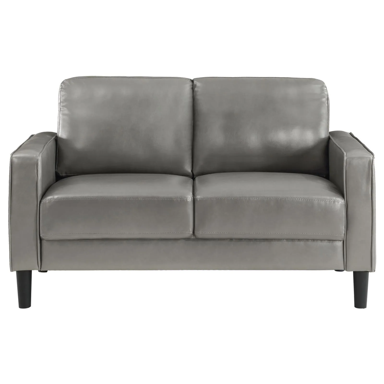 Ruth Gray Upholstered Track Arm Faux Leather Loveseat - Image 2