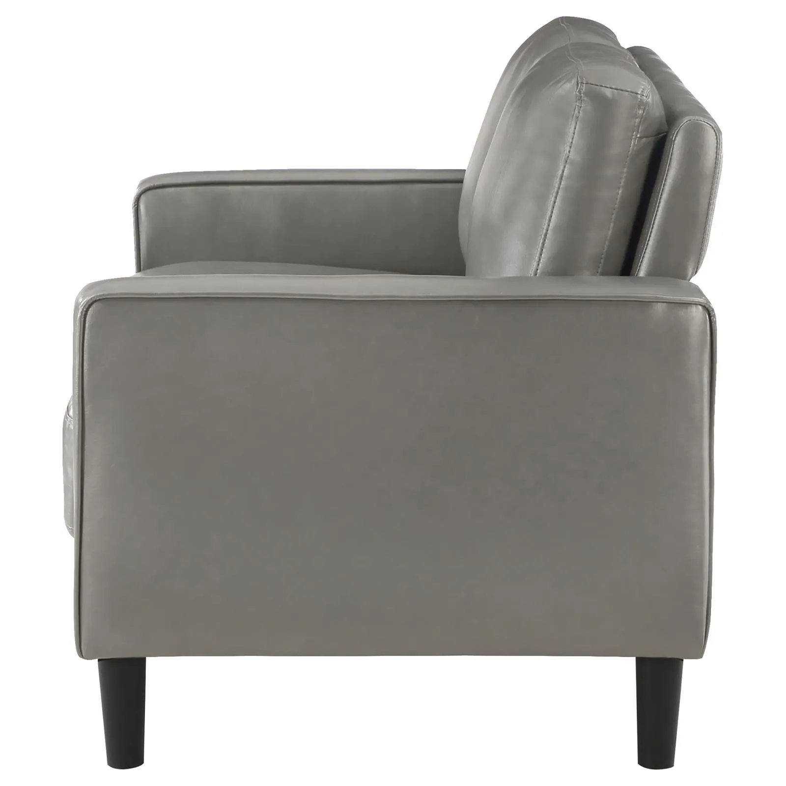 Ruth Gray Upholstered Track Arm Faux Leather Loveseat - Image 5