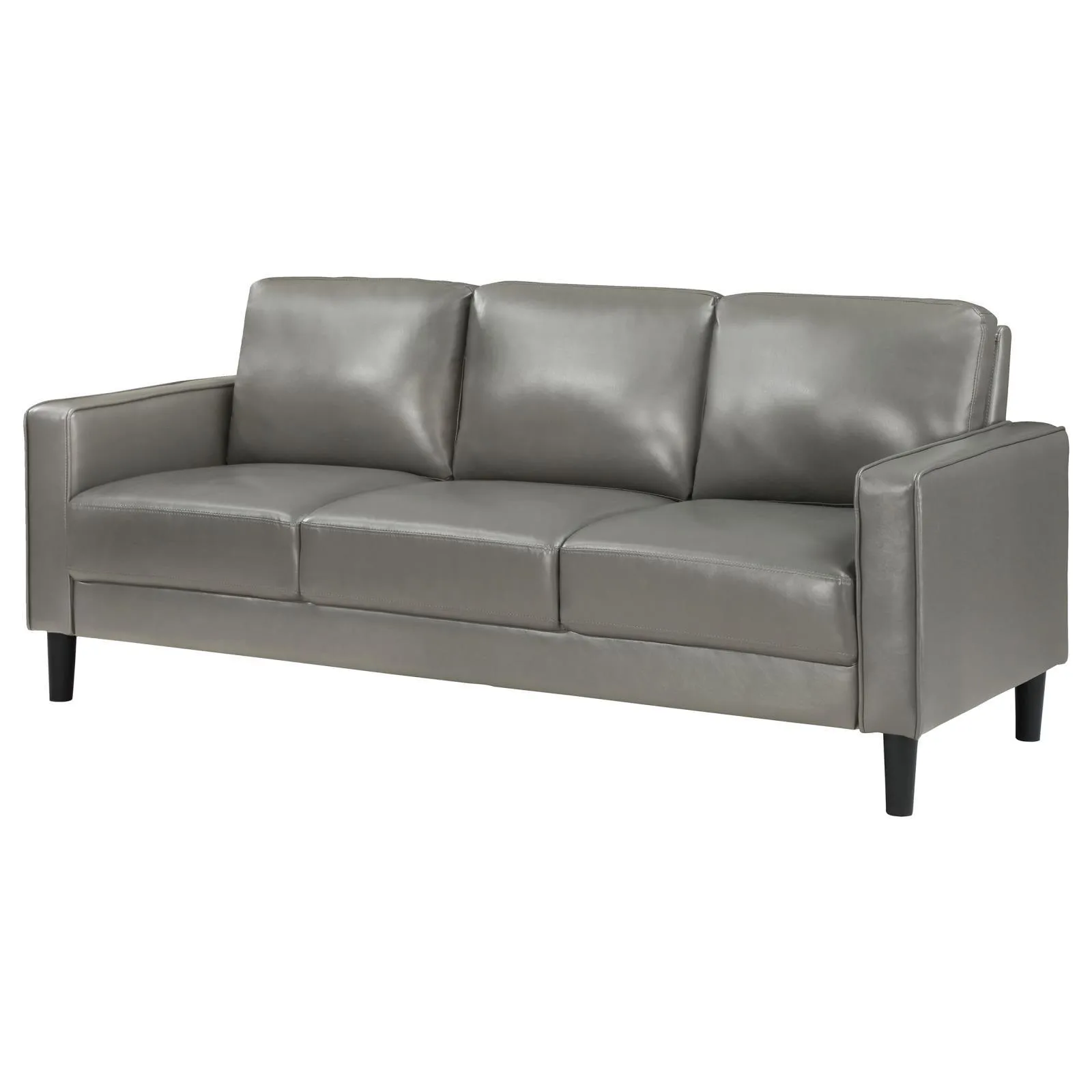 Ruth Grey Upholstered Track Arm Faux Leather Sofa - Image 3
