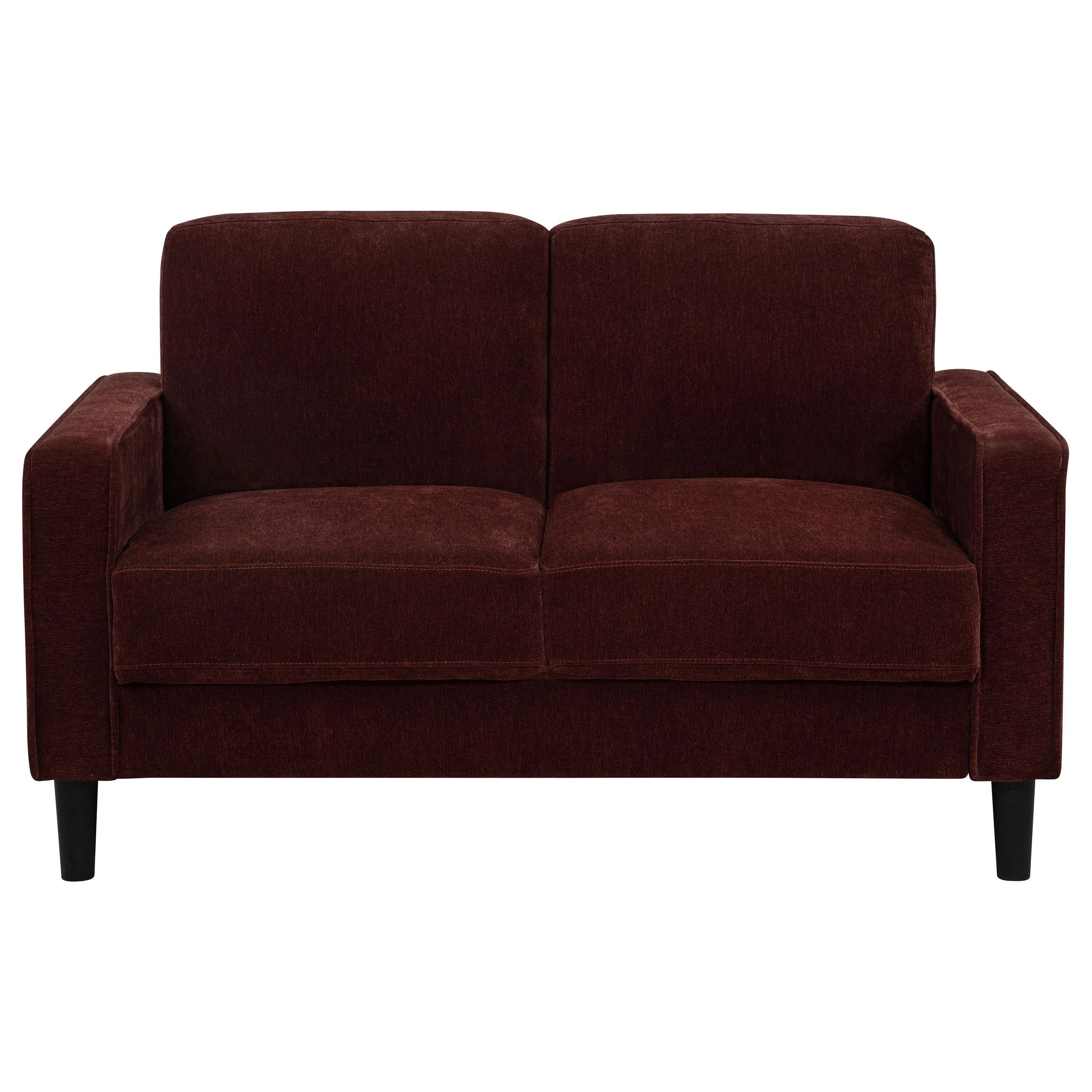 Ruth Rust Red Fabric Upholstered Track Arm Loveseat - Image 2