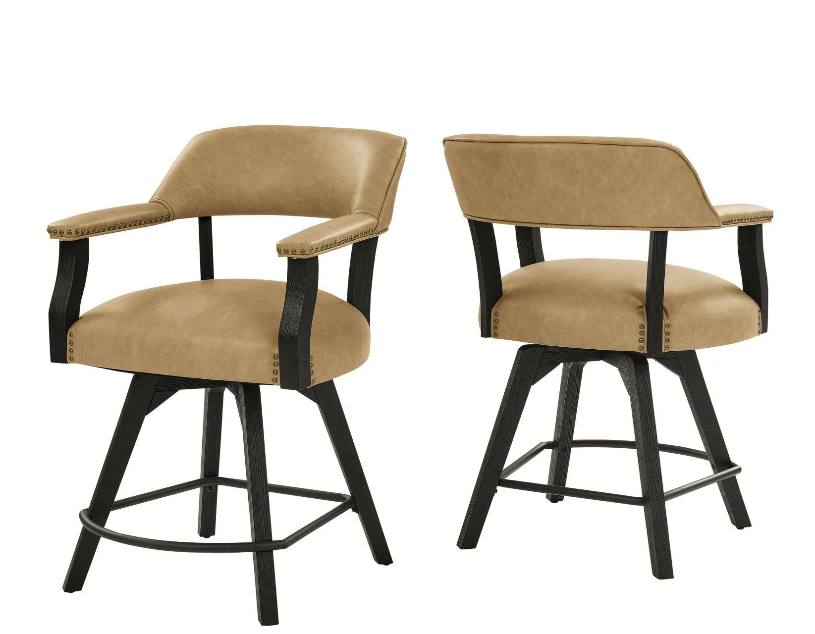 Rylie 24″ Counter Captains Chair, Black Finish with Sand Vegan Leather - Image 2