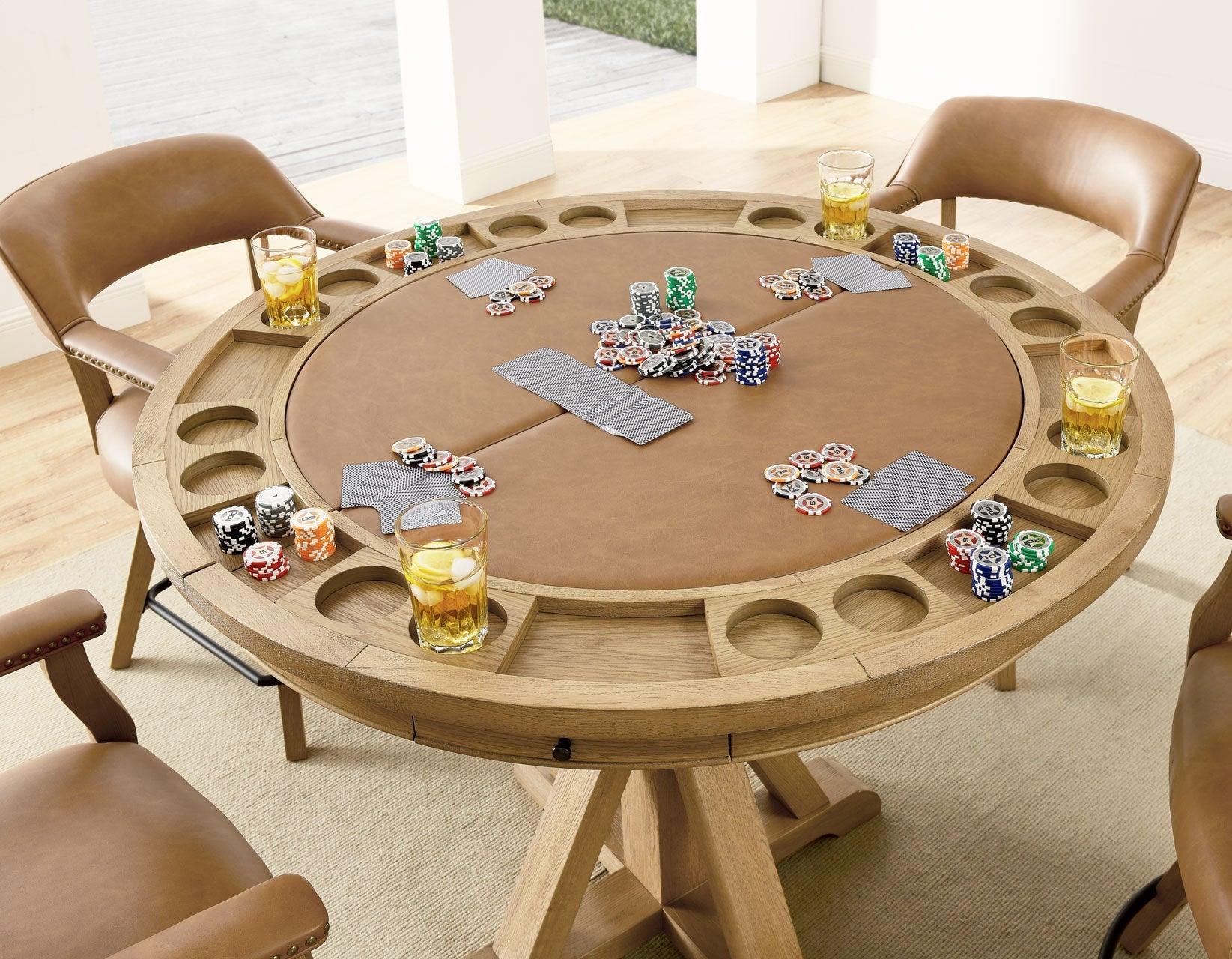 Rylie 48-inch Round Counter Dining Table with 4 Drawers and Folding Game Top, Natural Finish - Image 11