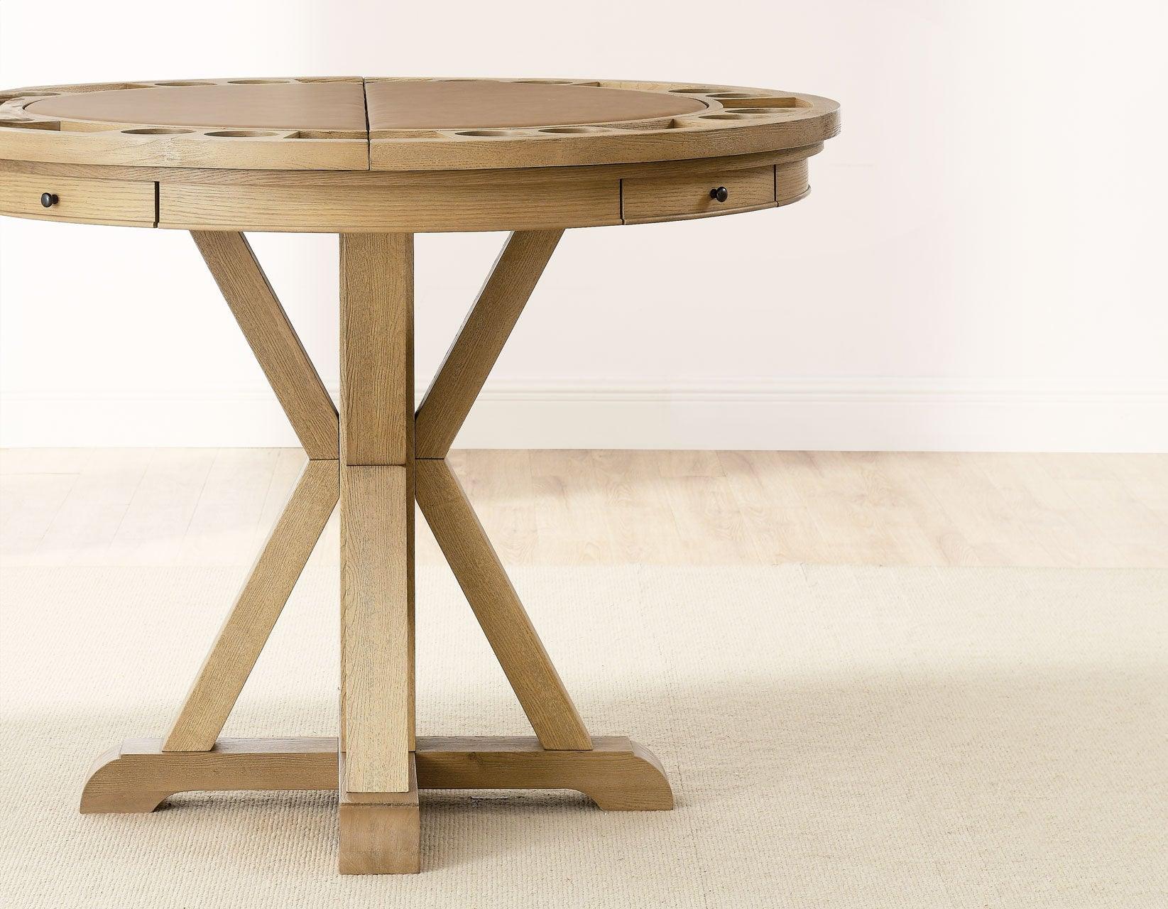 Rylie 48-inch Round Counter Dining Table with 4 Drawers and Folding Game Top, Natural Finish - Image 15