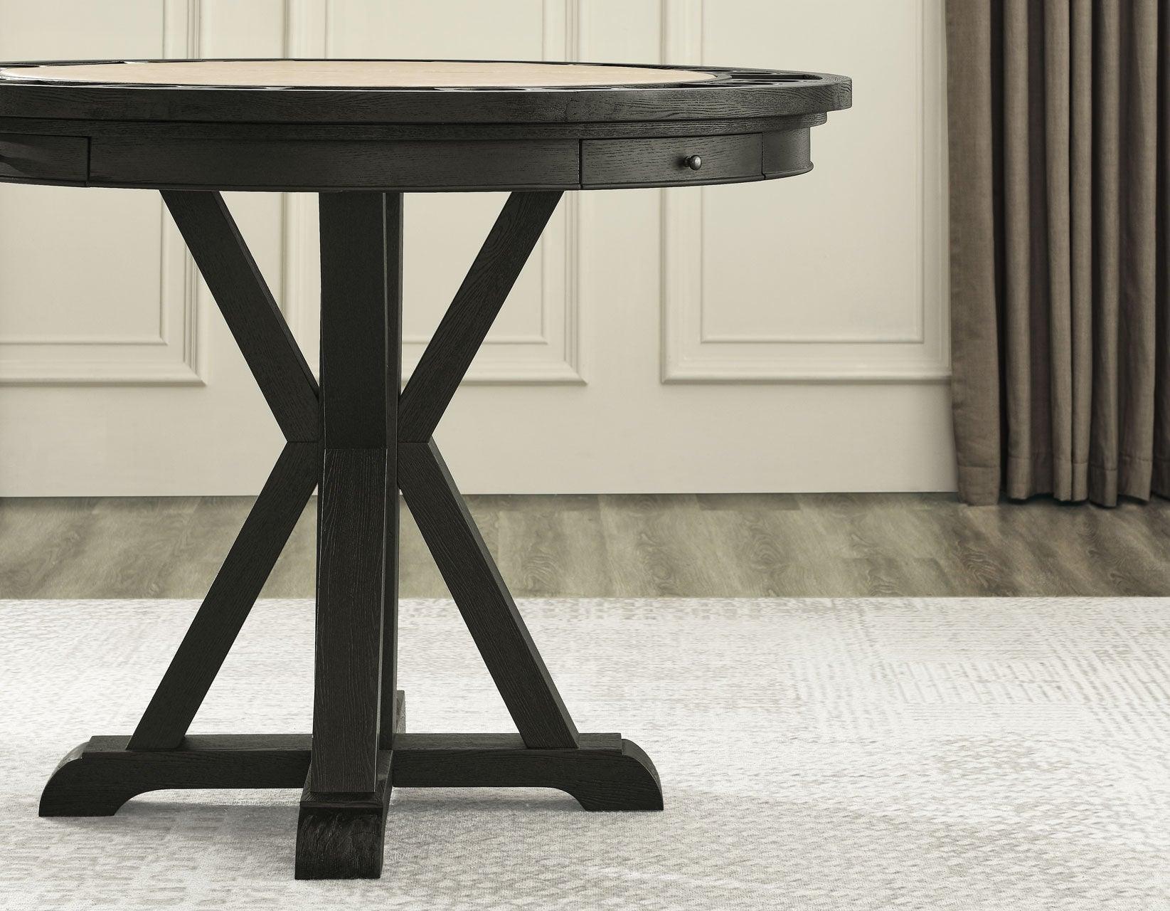 Rylie 48-inch Round Counter Dining Table with 4 Drawers and Game Top, Black Finish - Image 9