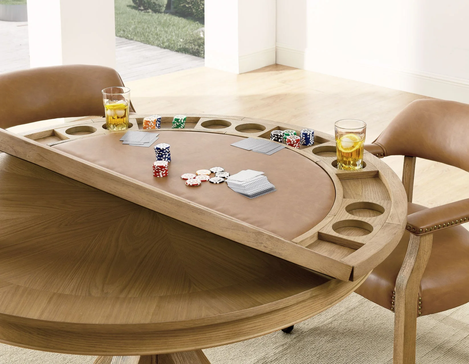 Rylie 48-inch Round Dining Table with Folding Game Top, Natural Finish - Image 13