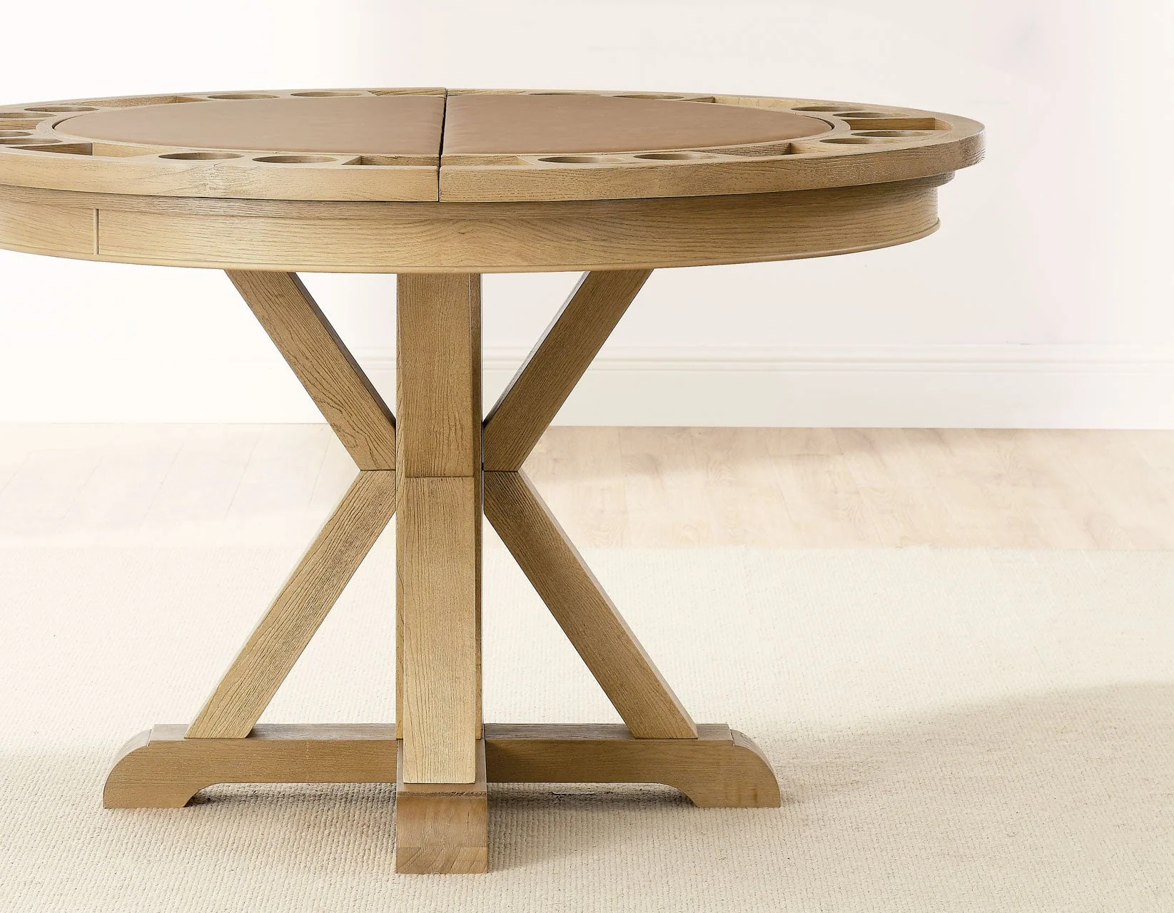 Rylie 48-inch Round Dining Table with Folding Game Top, Natural Finish - Image 4