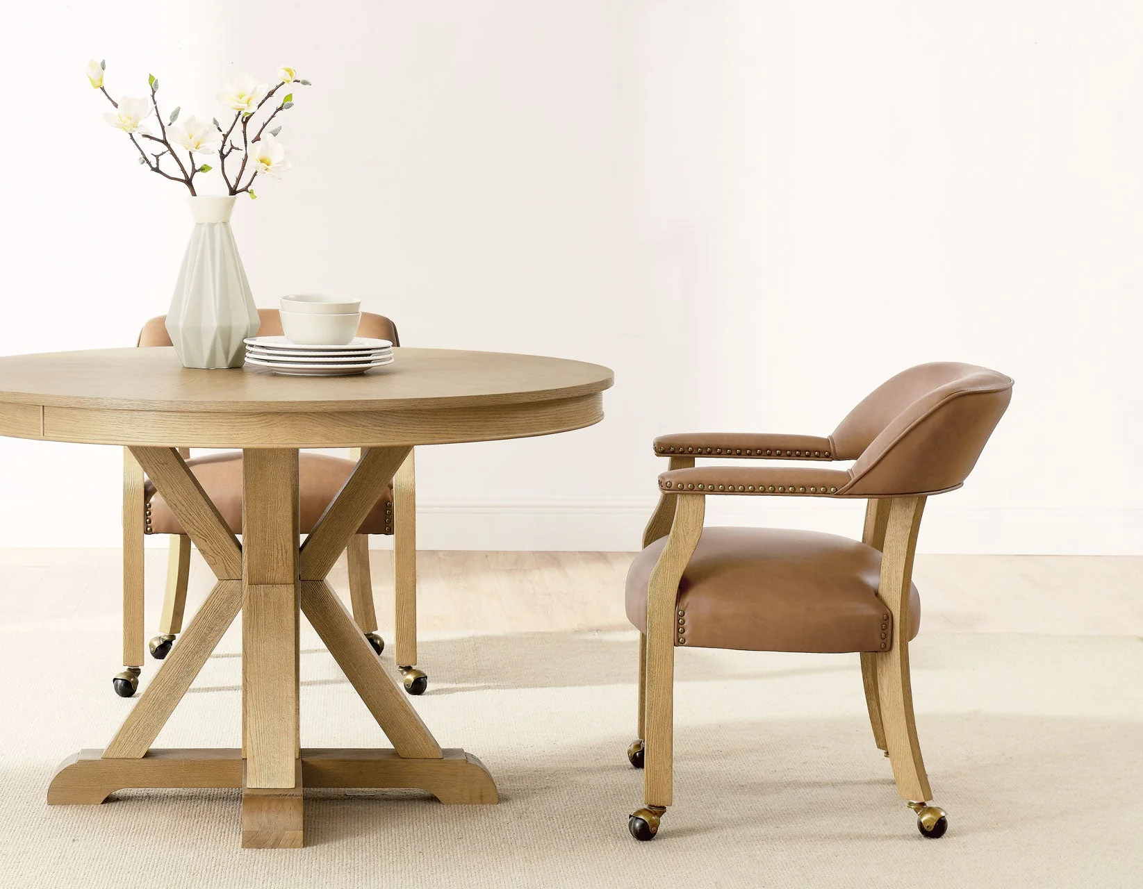 Rylie 48-inch Round Dining Table with Folding Game Top, Natural Finish - Image 6