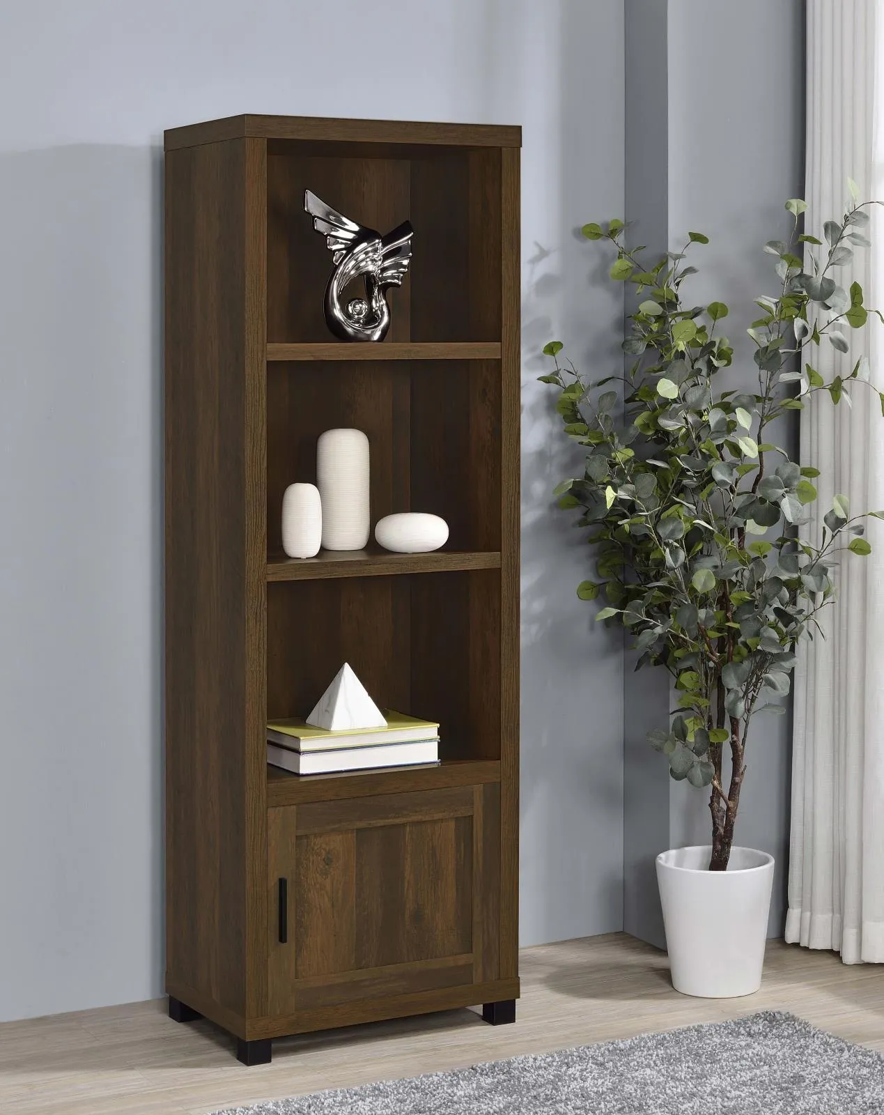 Sachin Dark Pine 3-shelf Media Tower With Storage Cabinet