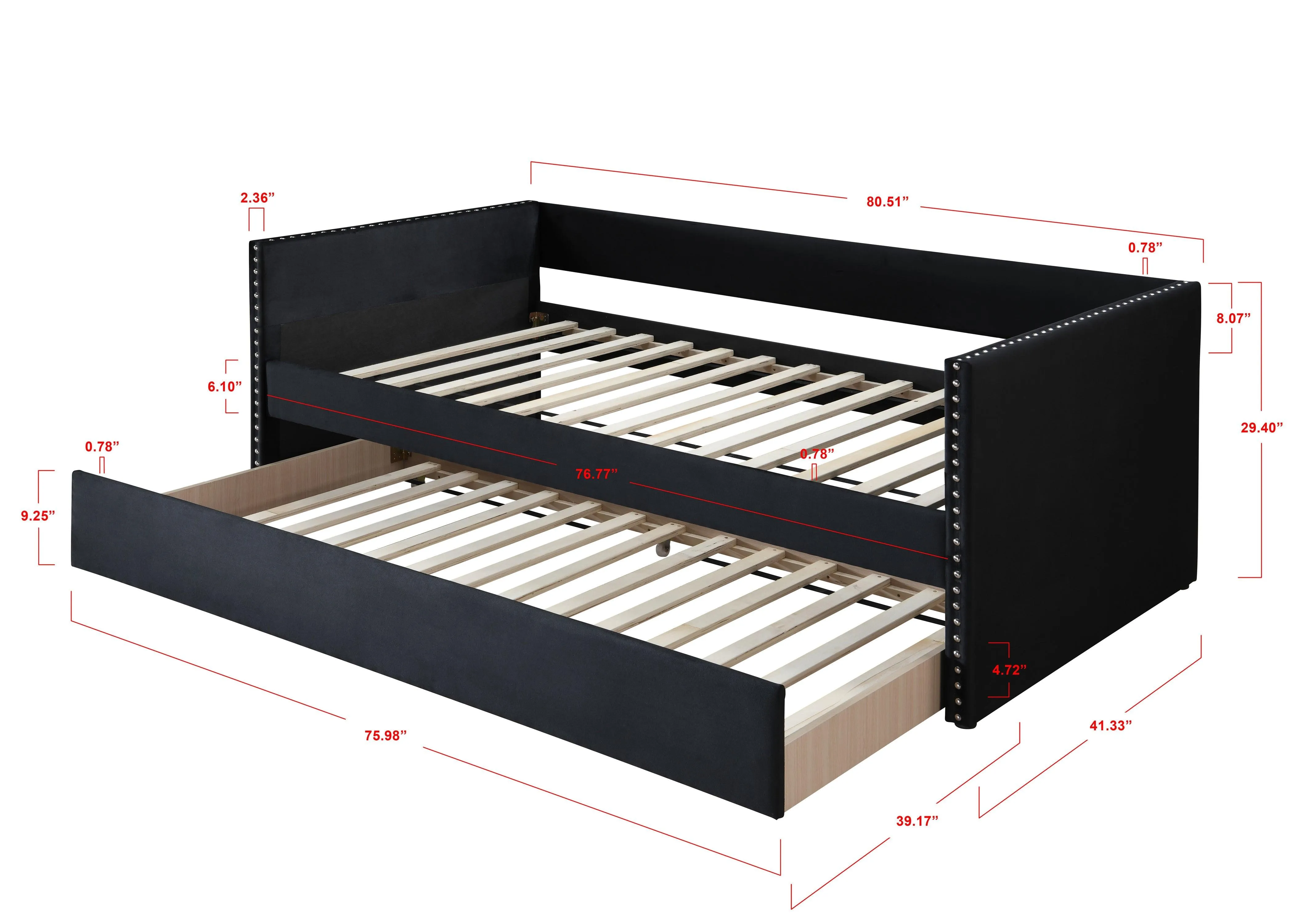 Sadie Black Velvet Twin Daybed - Image 5