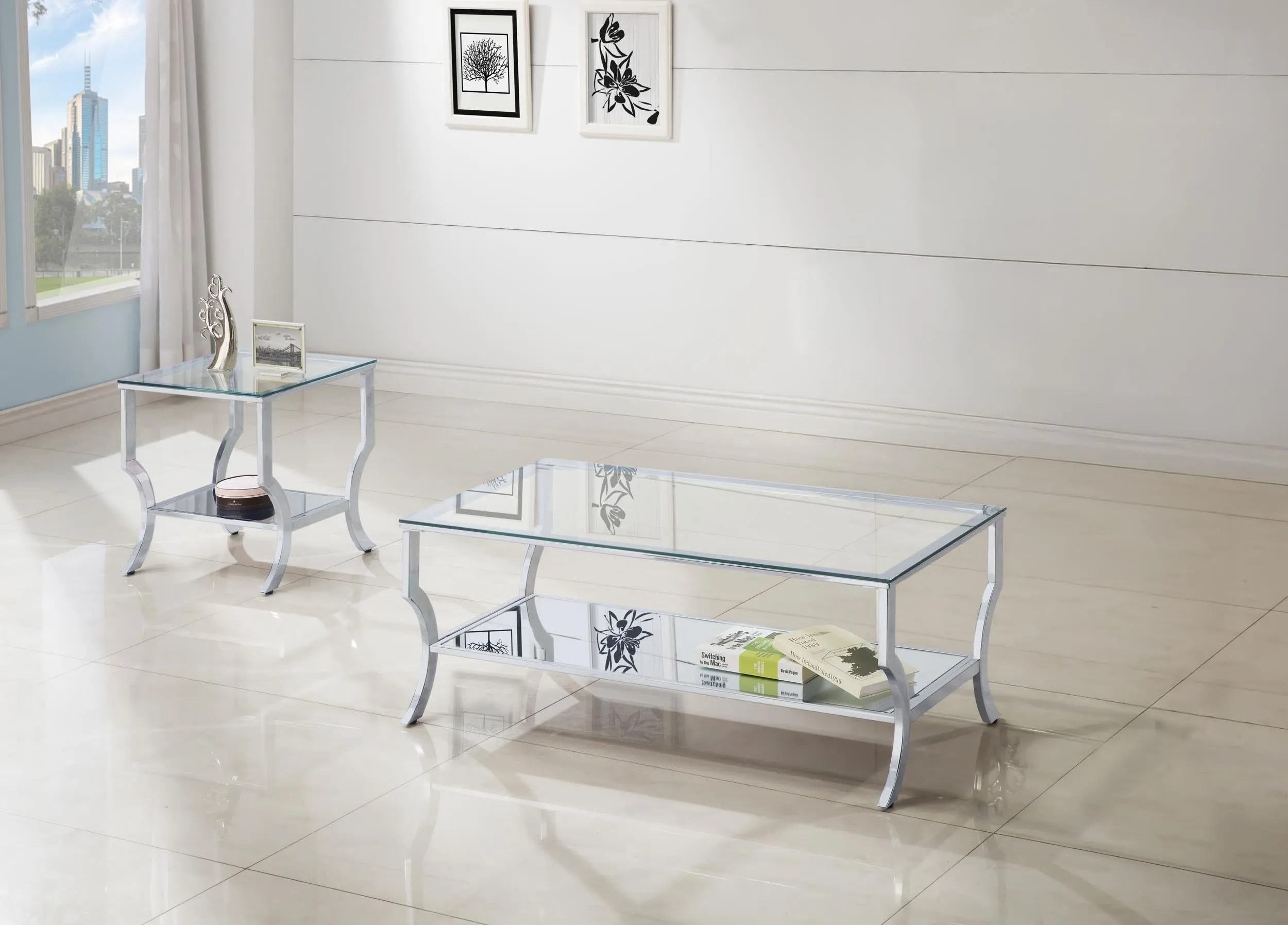 Saide Chrome 2-Piece Glass Top Coffee and End Table Set