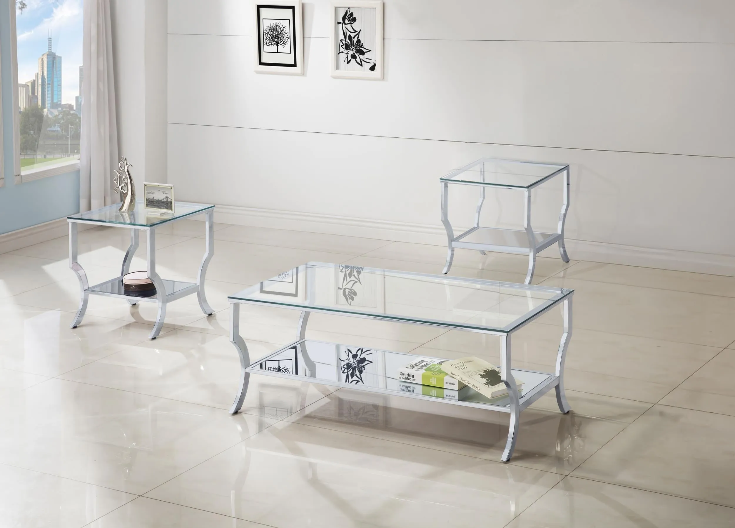 Saide Chrome 3-Piece Glass Top Coffee and End Table Set