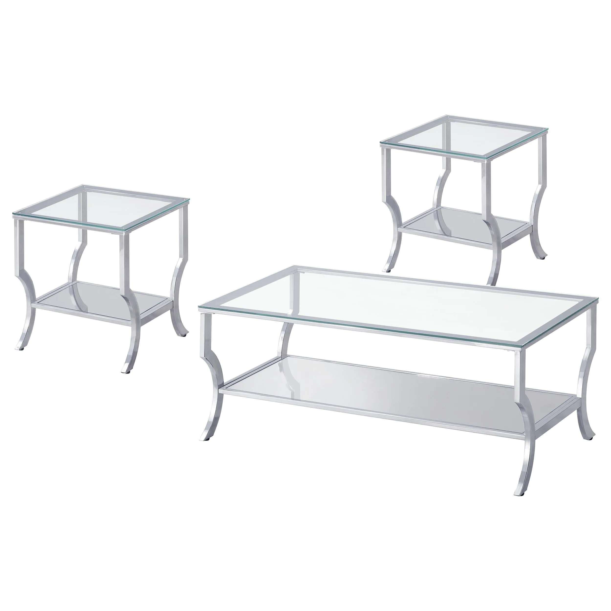 Saide Chrome 3-Piece Glass Top Coffee and End Table Set - Image 2