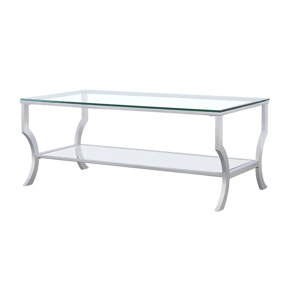 Saide Chrome Rectangular Coffee Table with Mirrored Shelf - Image 2