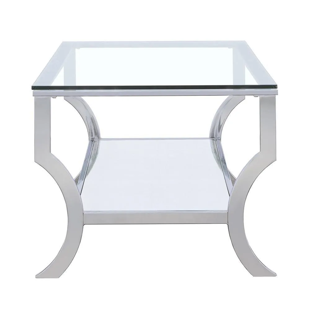 Saide Chrome Rectangular Coffee Table with Mirrored Shelf - Image 3