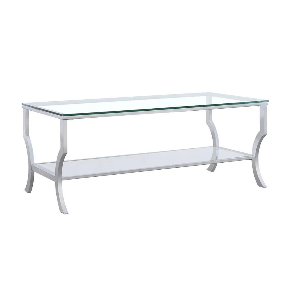 Saide Chrome Rectangular Coffee Table with Mirrored Shelf - Image 4