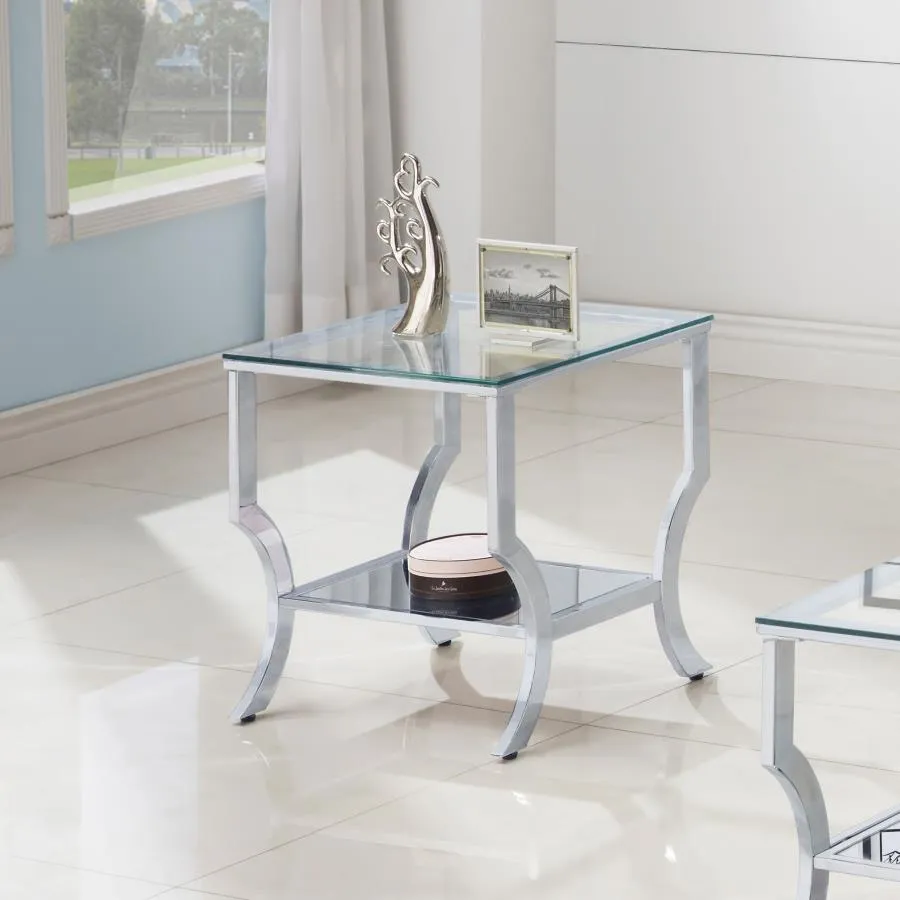 Saide Chrome Square End Table with Mirrored Shelf