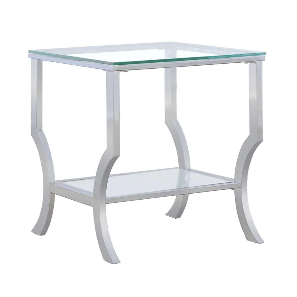Saide Chrome Square End Table with Mirrored Shelf - Image 2