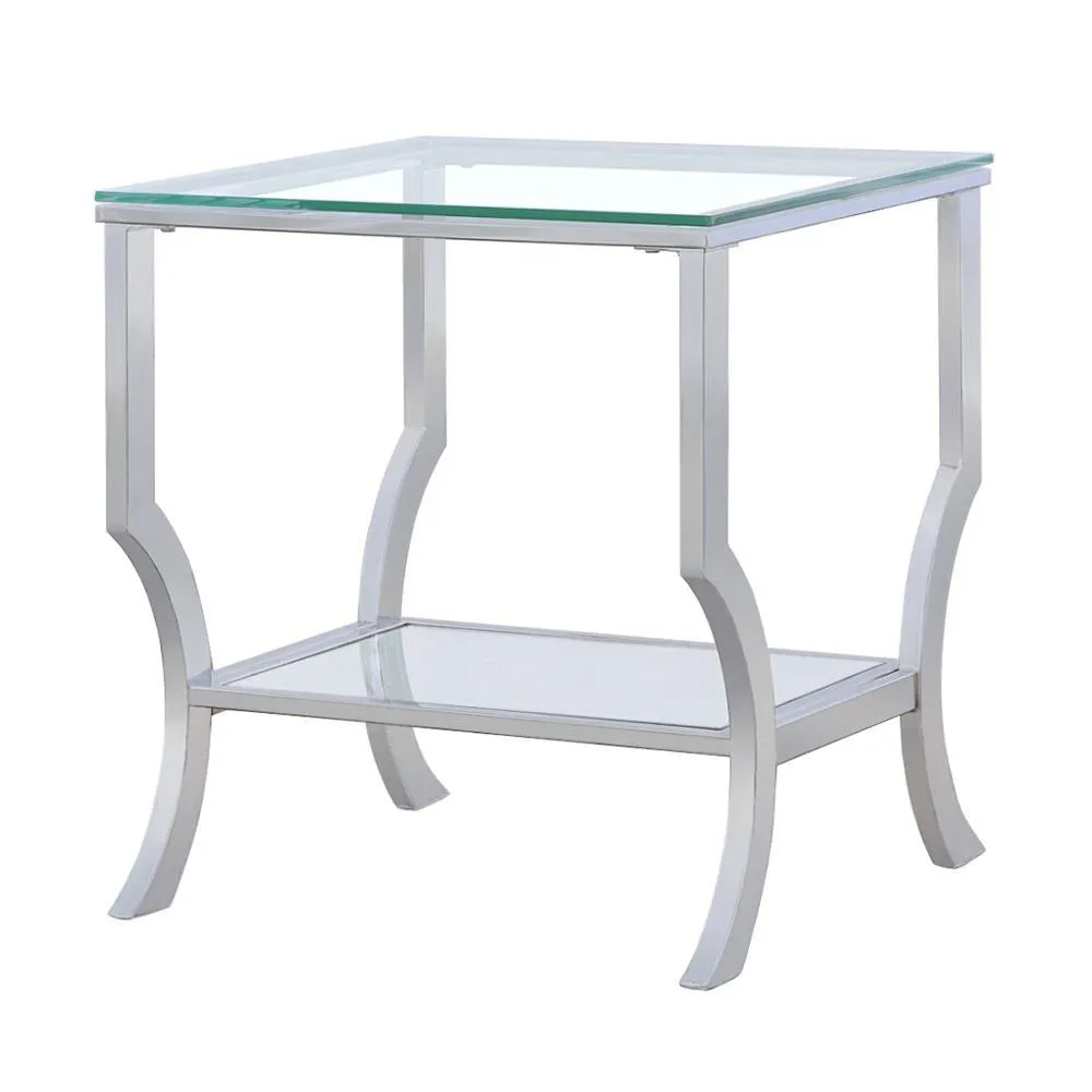 Saide Chrome Square End Table with Mirrored Shelf - Image 3