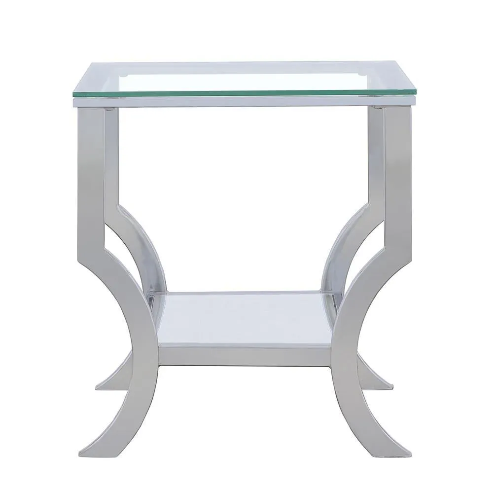 Saide Chrome Square End Table with Mirrored Shelf - Image 4