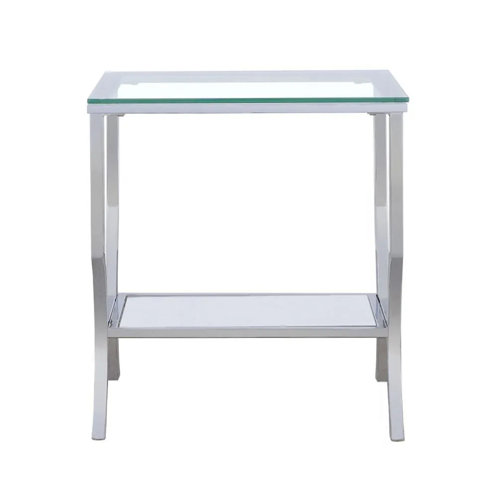 Saide Chrome Square End Table with Mirrored Shelf - Image 5