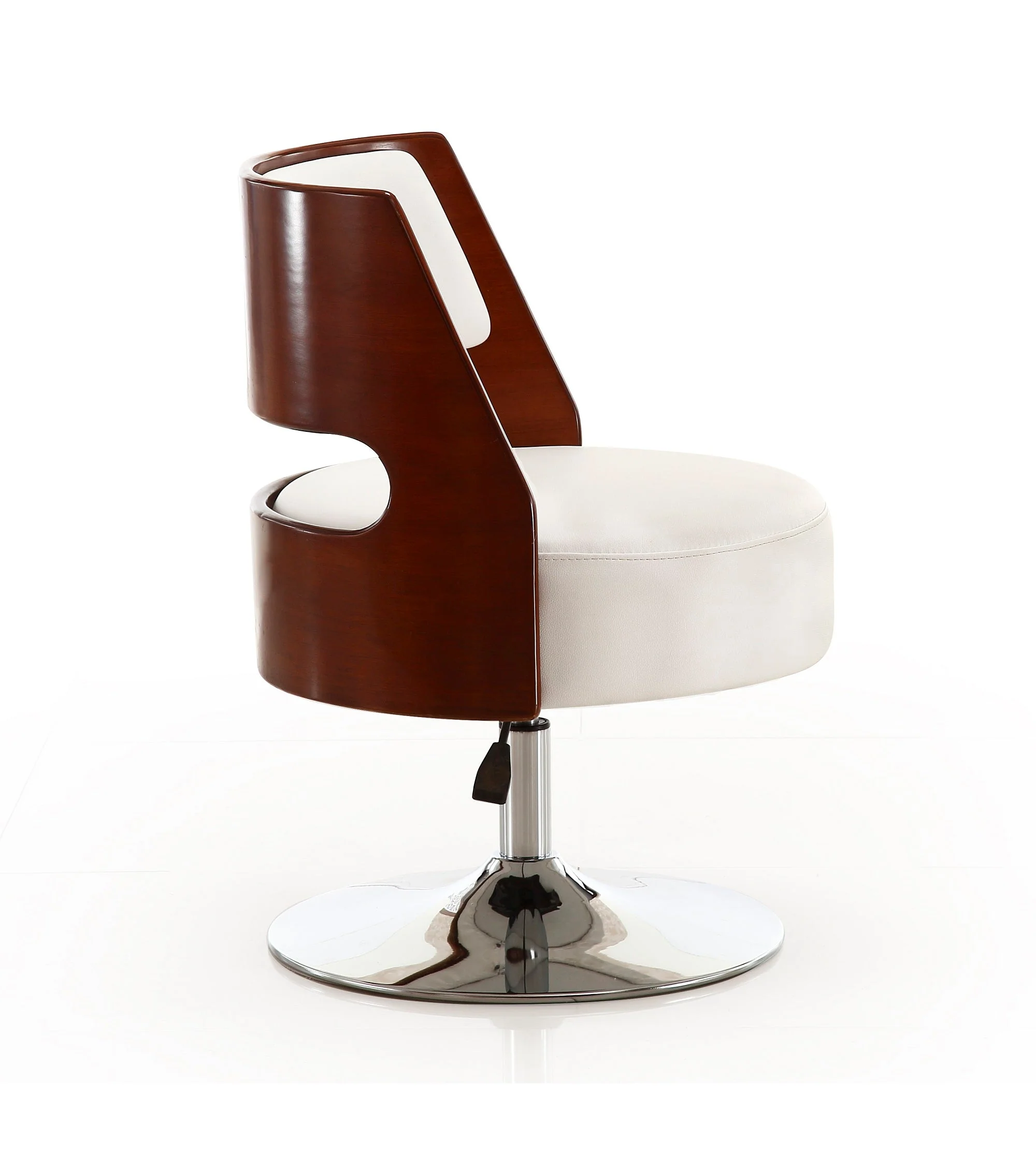 Salon Adjustable Height Swivel Accent Chair in White and Polished Chrome - Image 5