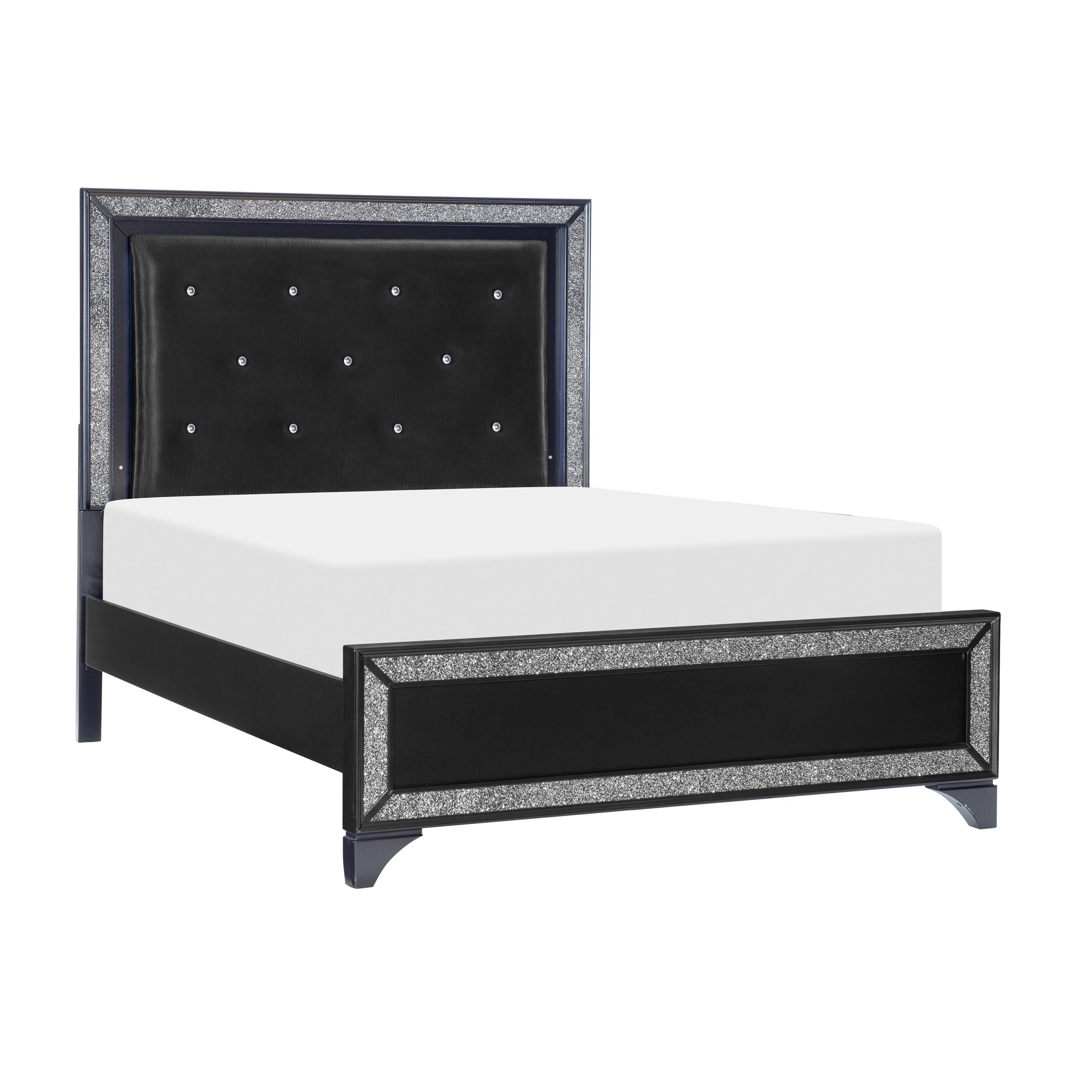 Salon Black Queen LED Upholstered Panel Bed - Image 5
