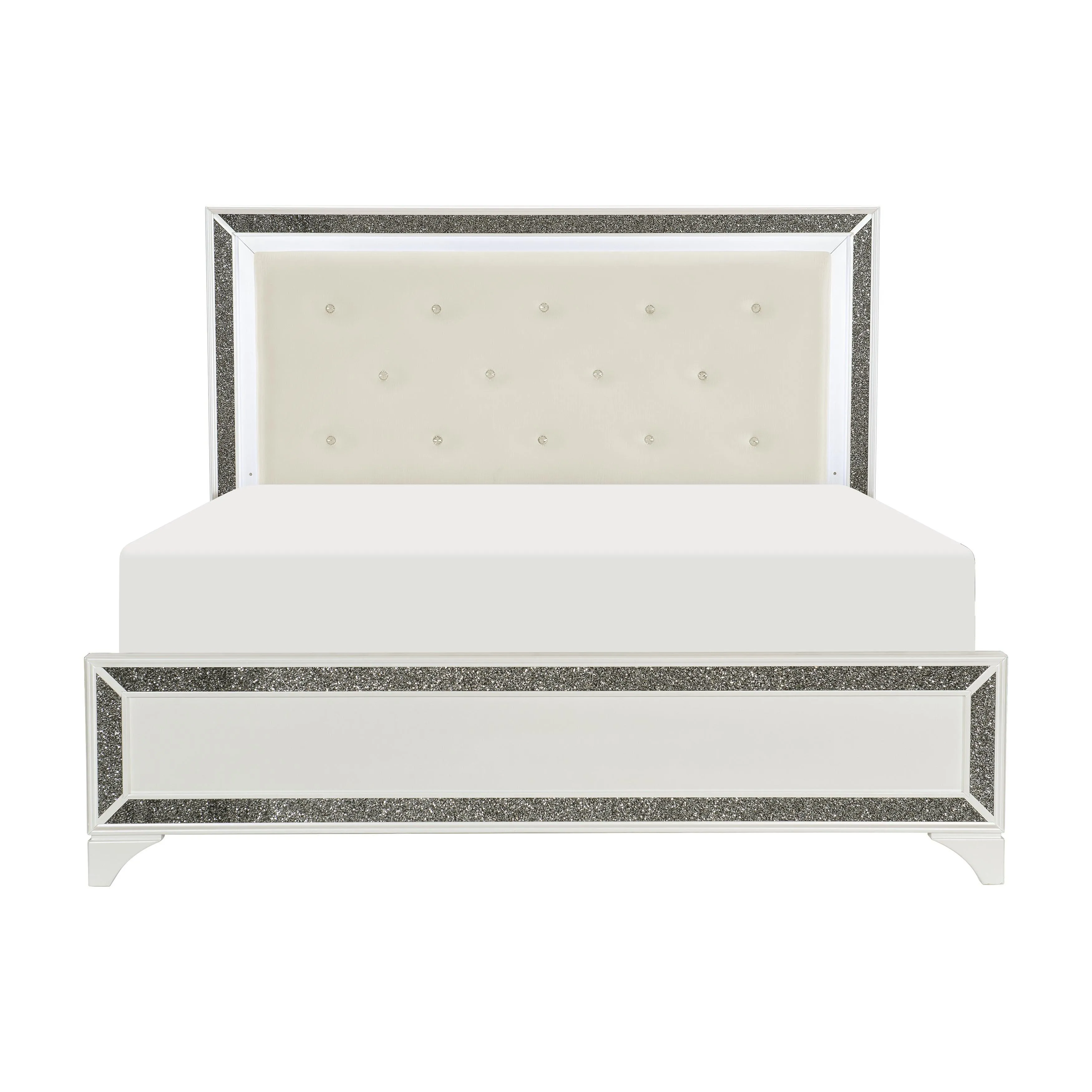 Salon White Queen LED Upholstered Panel Bed