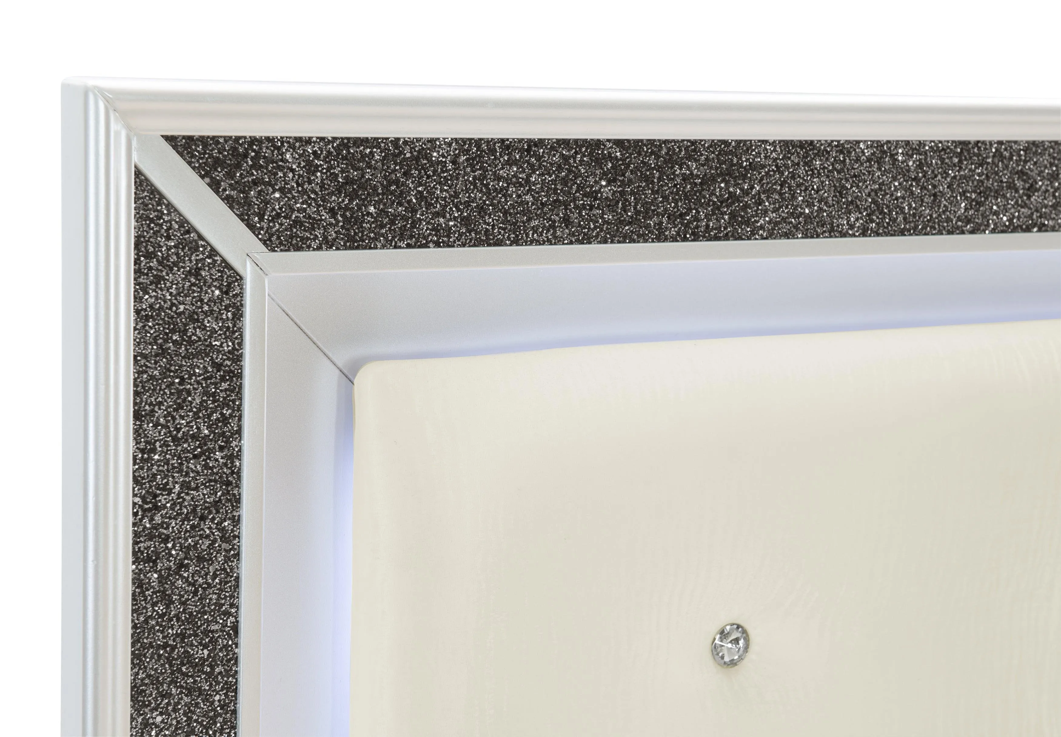Salon White Queen LED Upholstered Panel Bed - Image 5