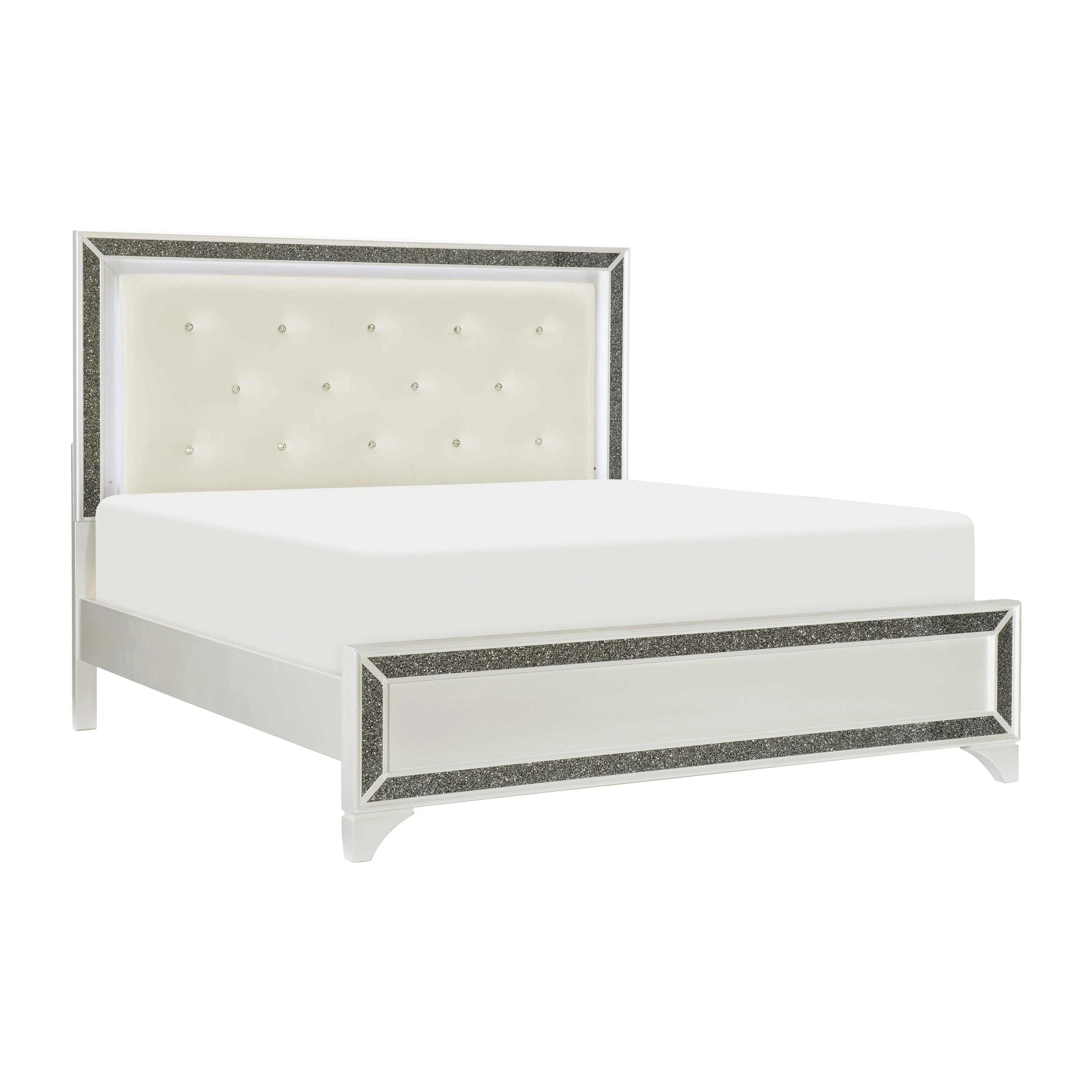 Salon White Queen LED Upholstered Panel Bed - Image 6