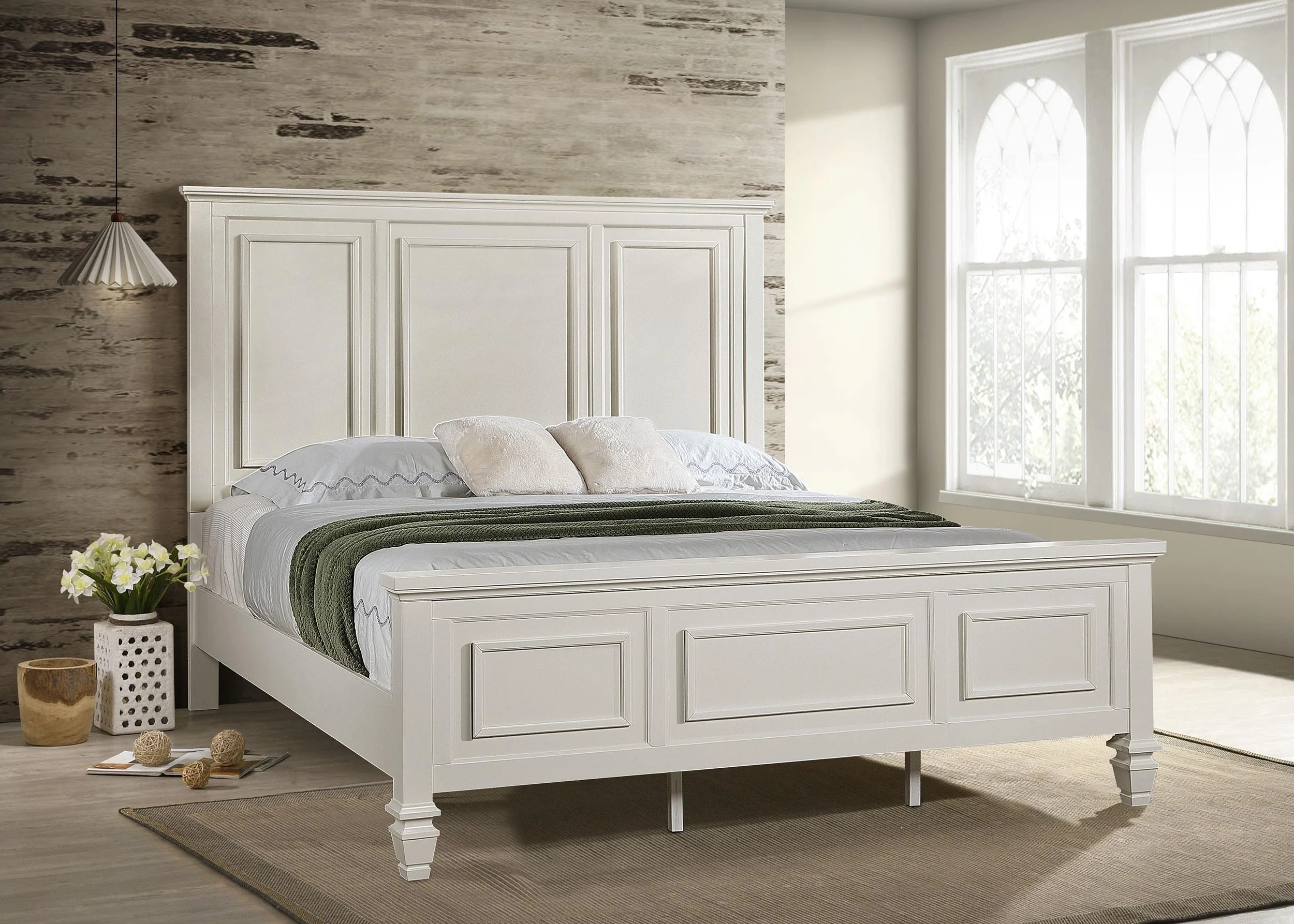 Sandy Beach Cream White Eastern King Panel Bed