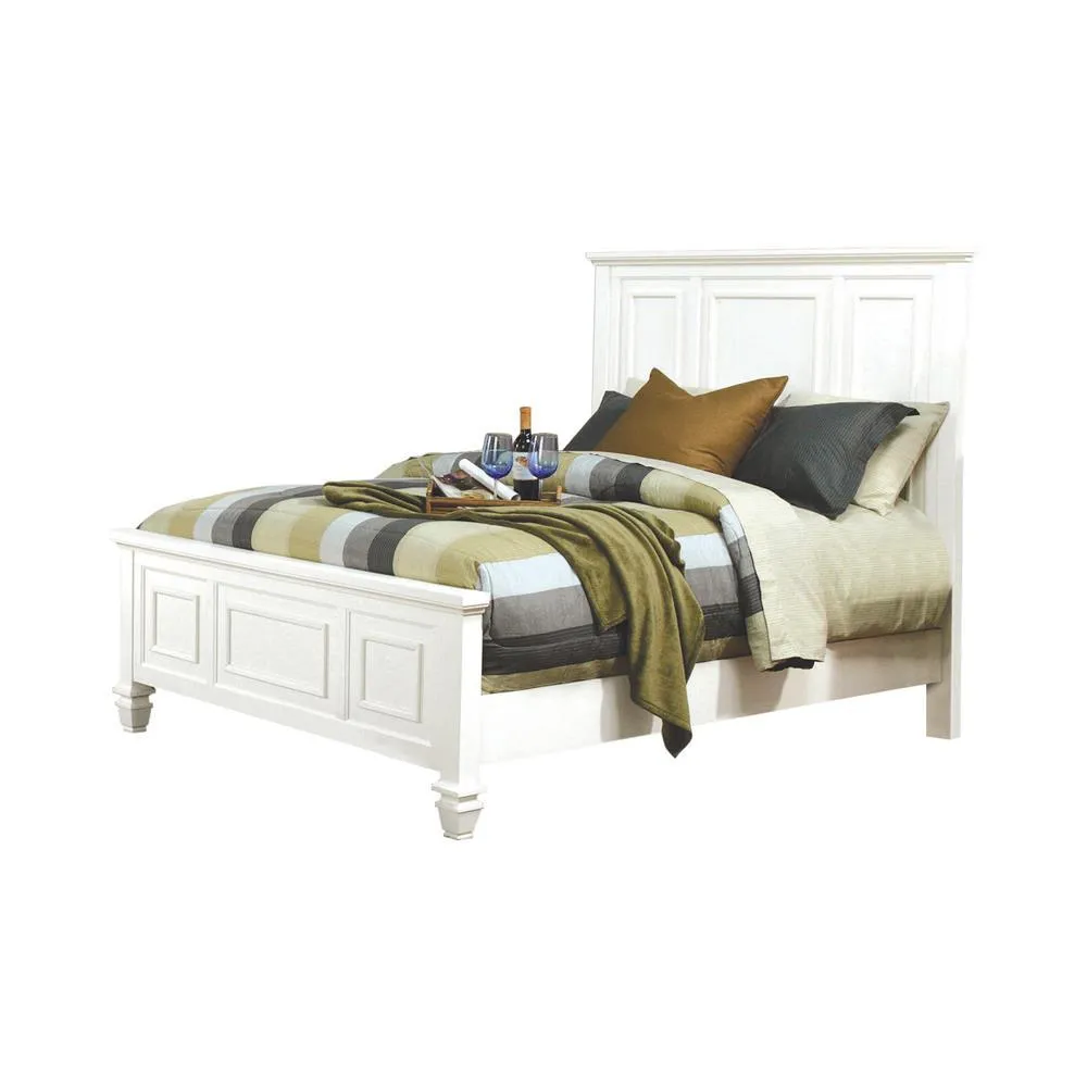 Sandy Beach White Queen Panel Bed with High Headboard