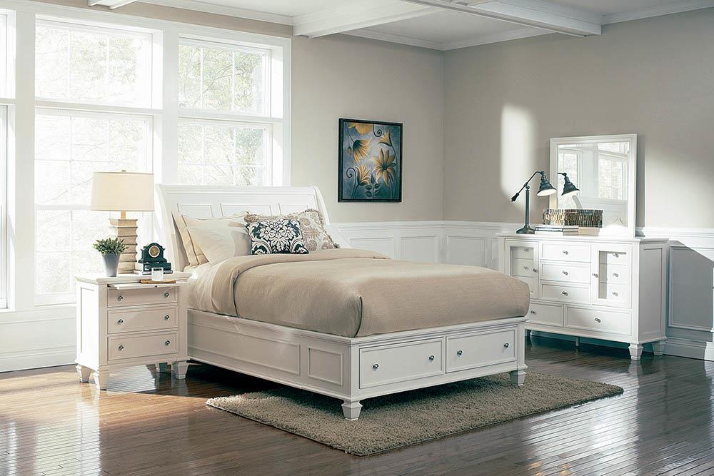 Sandy Beach White Queen Storage Sleigh Bed