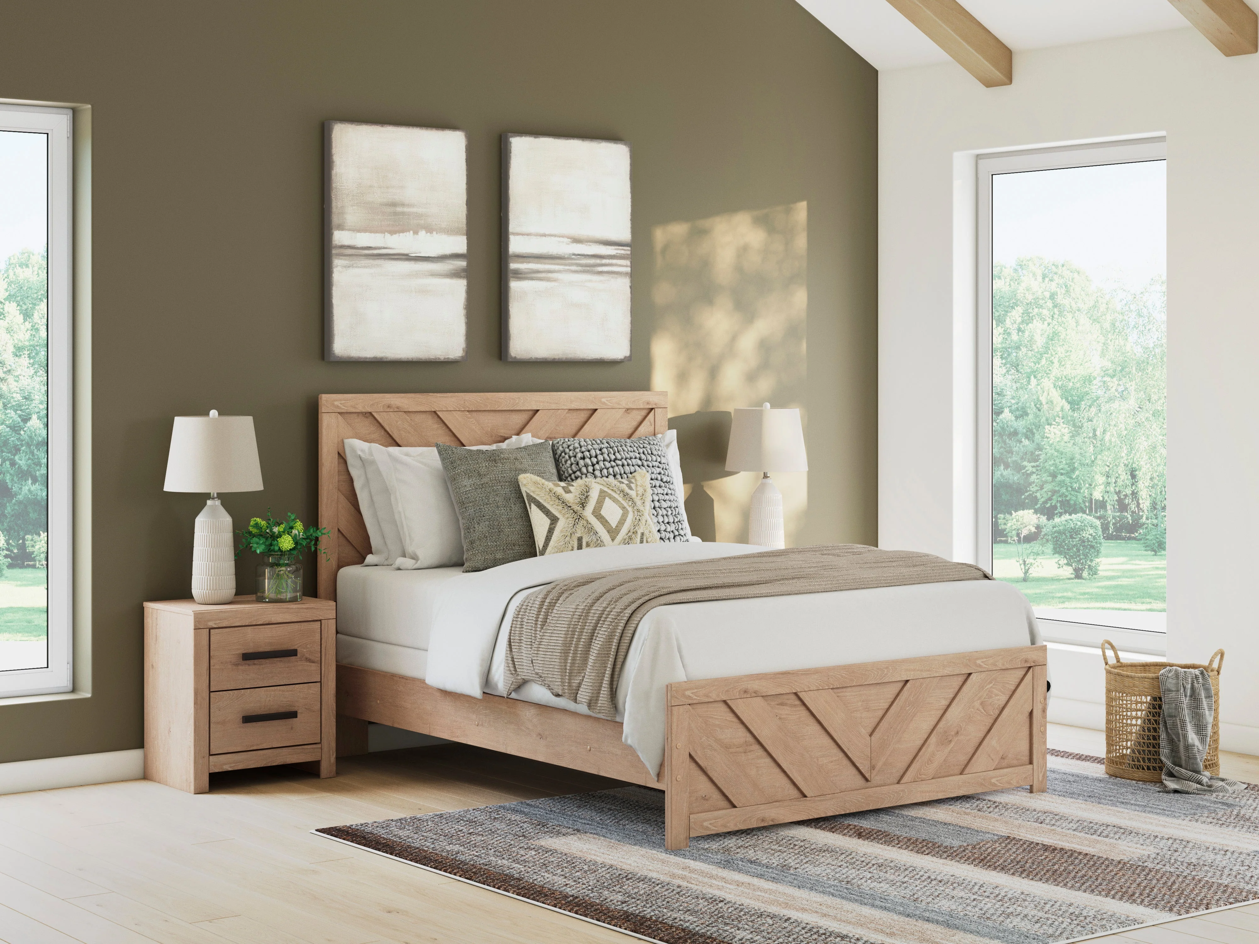 Sanginlane Tan Crossbuck Queen Panel Bed - Image 14