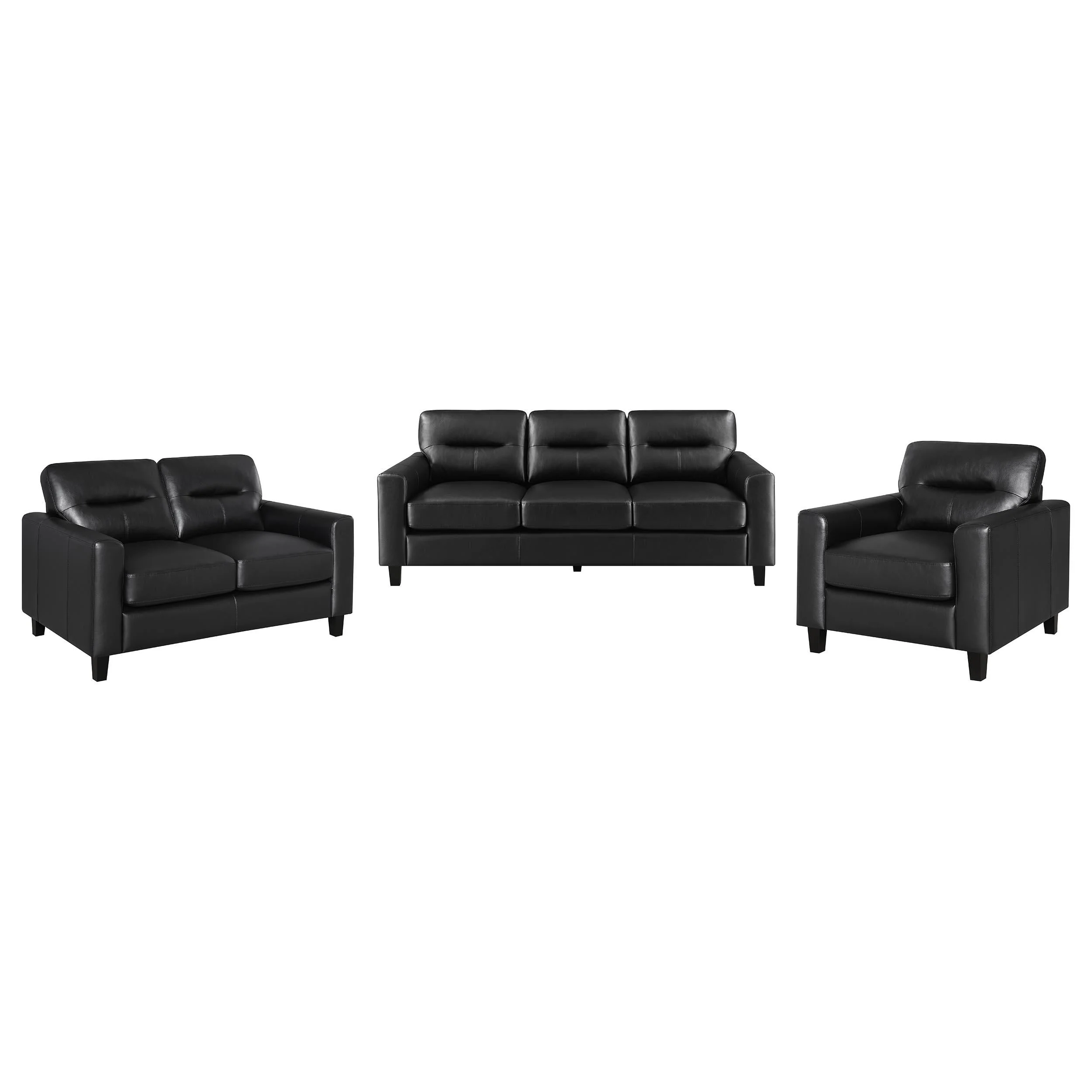 Scotland 3-piece Faux Leather Upholstered Sofa Set Black - Image 2