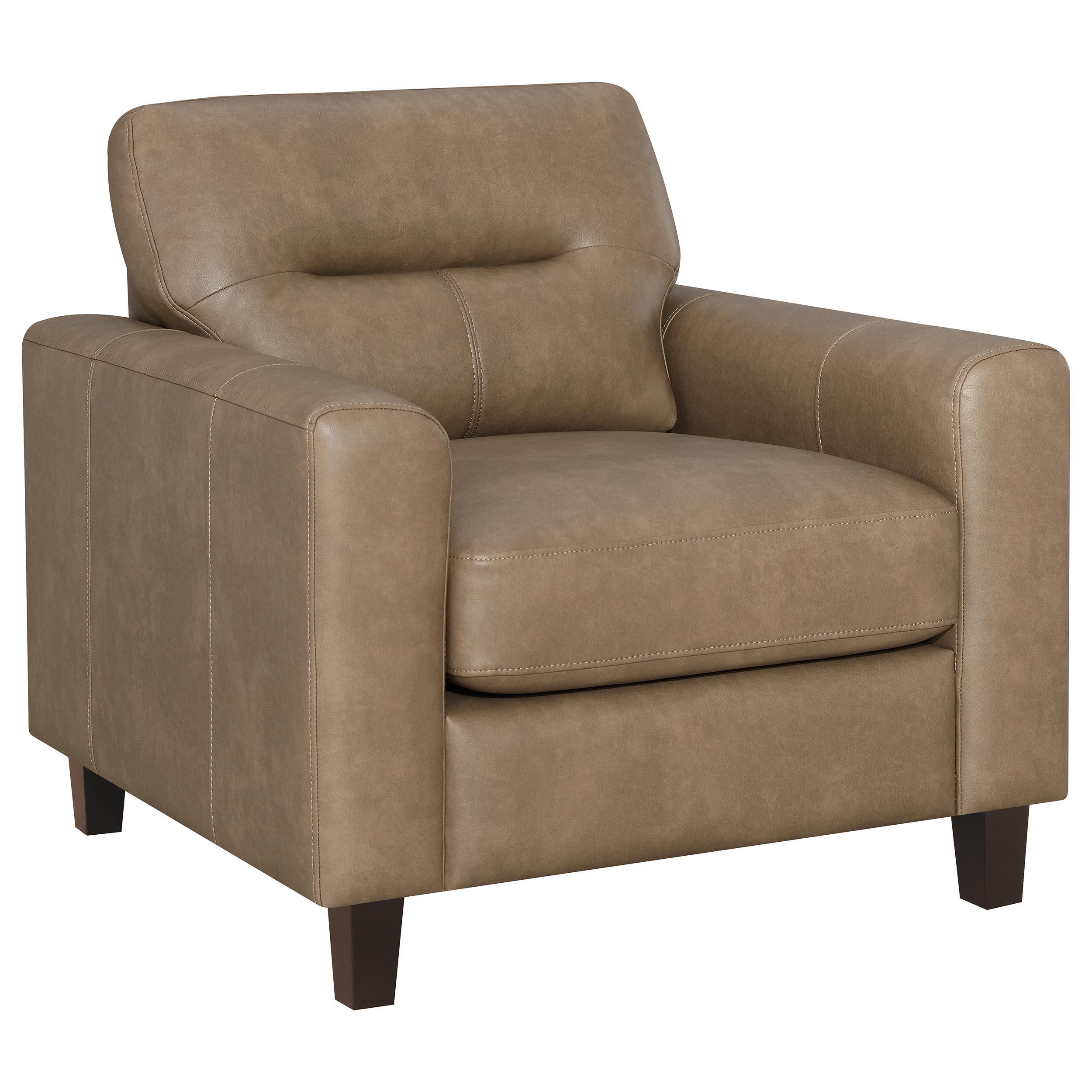 Scotland Brown Faux Leather Upholstered Track Arm Chair