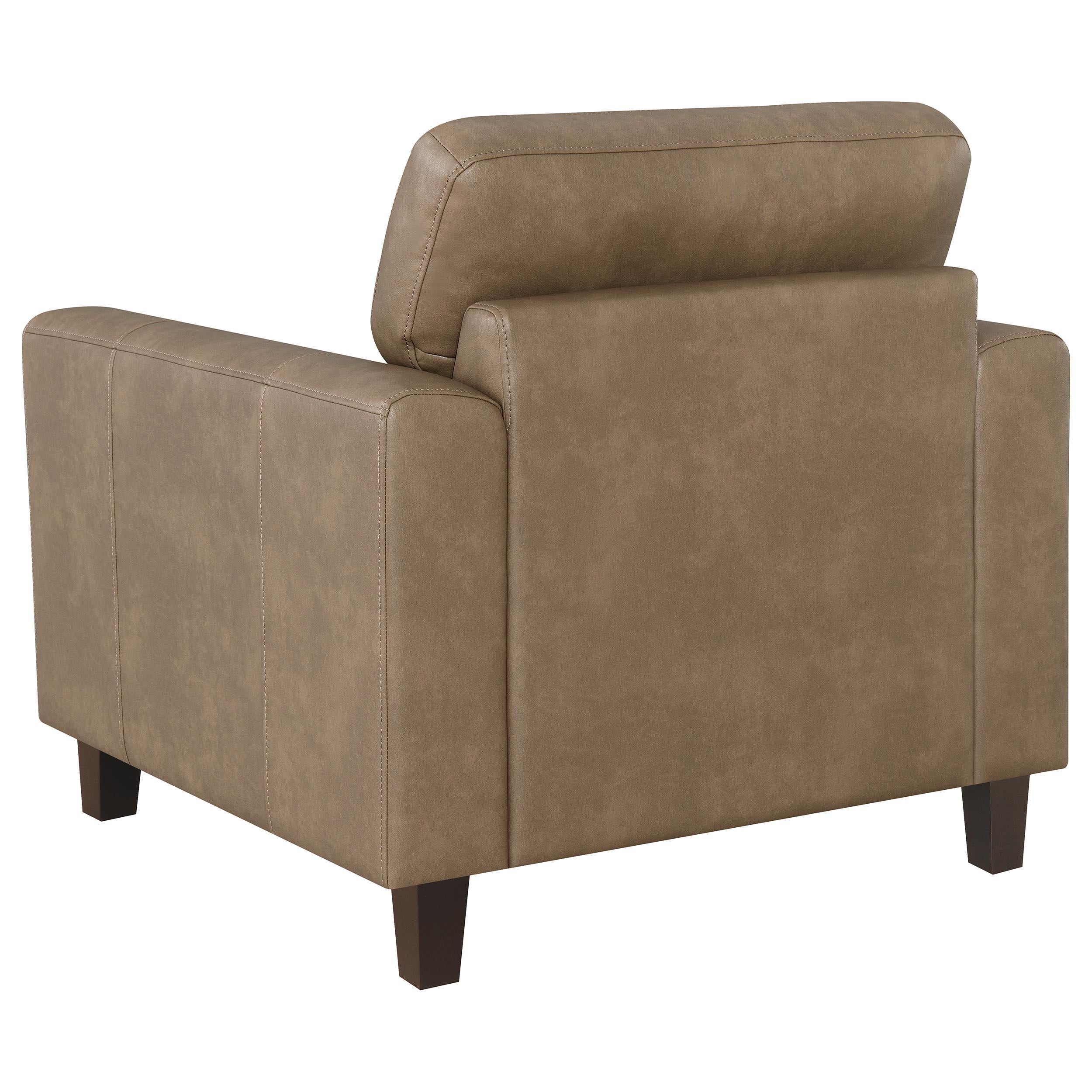 Scotland Brown Faux Leather Upholstered Track Arm Chair - Image 5