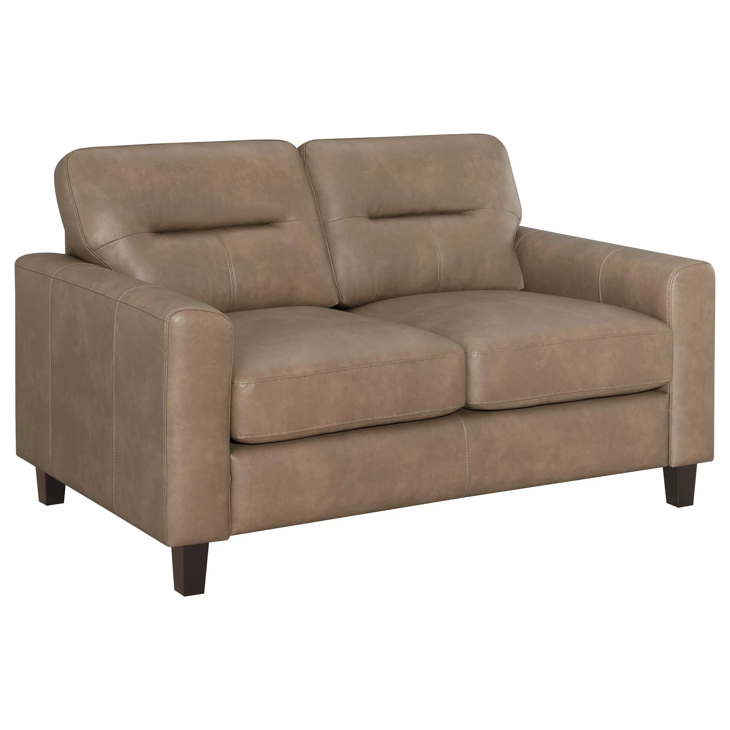 Scotland Brown Faux Leather Upholstered Track Arm Loveseat - Image 2