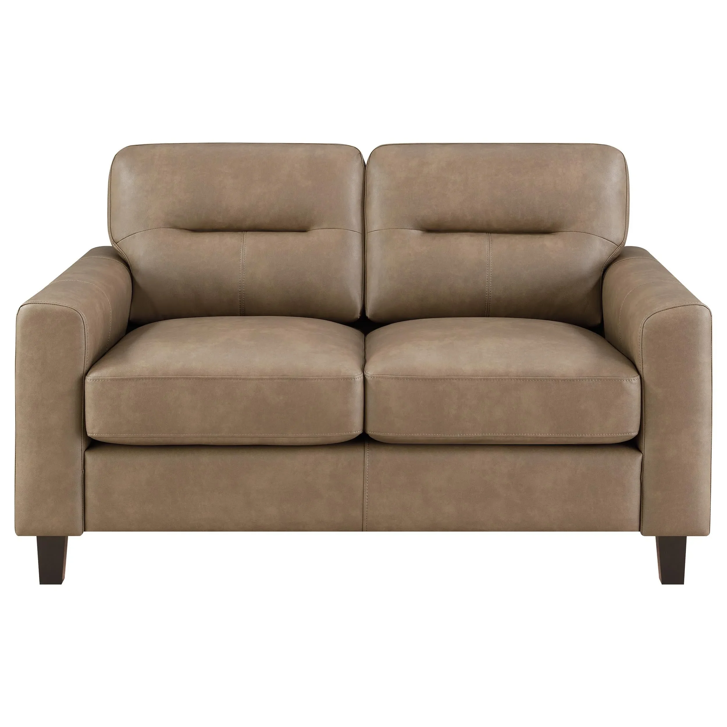 Scotland Brown Faux Leather Upholstered Track Arm Loveseat - Image 3