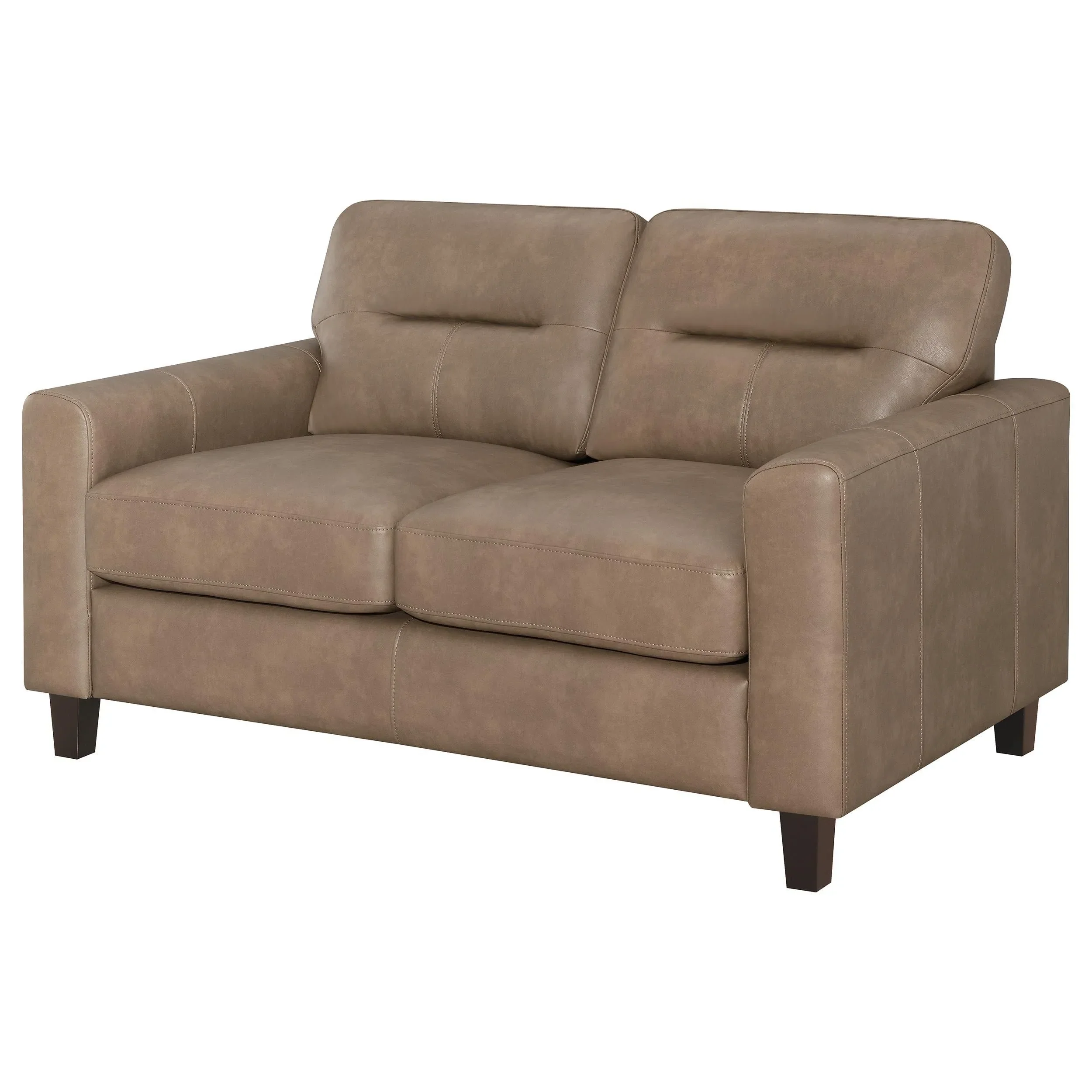 Scotland Brown Faux Leather Upholstered Track Arm Loveseat - Image 4