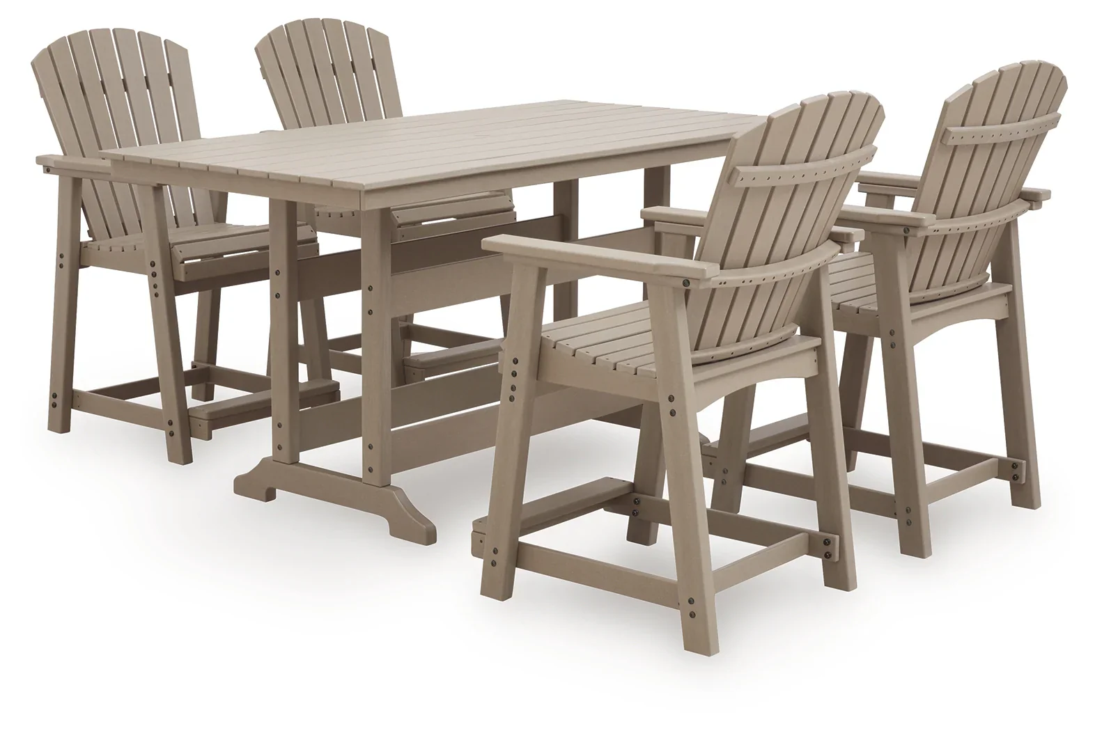 Seacliff Beach Medium Brown Outdoor Counter Height Dining Table and 4 Barstools