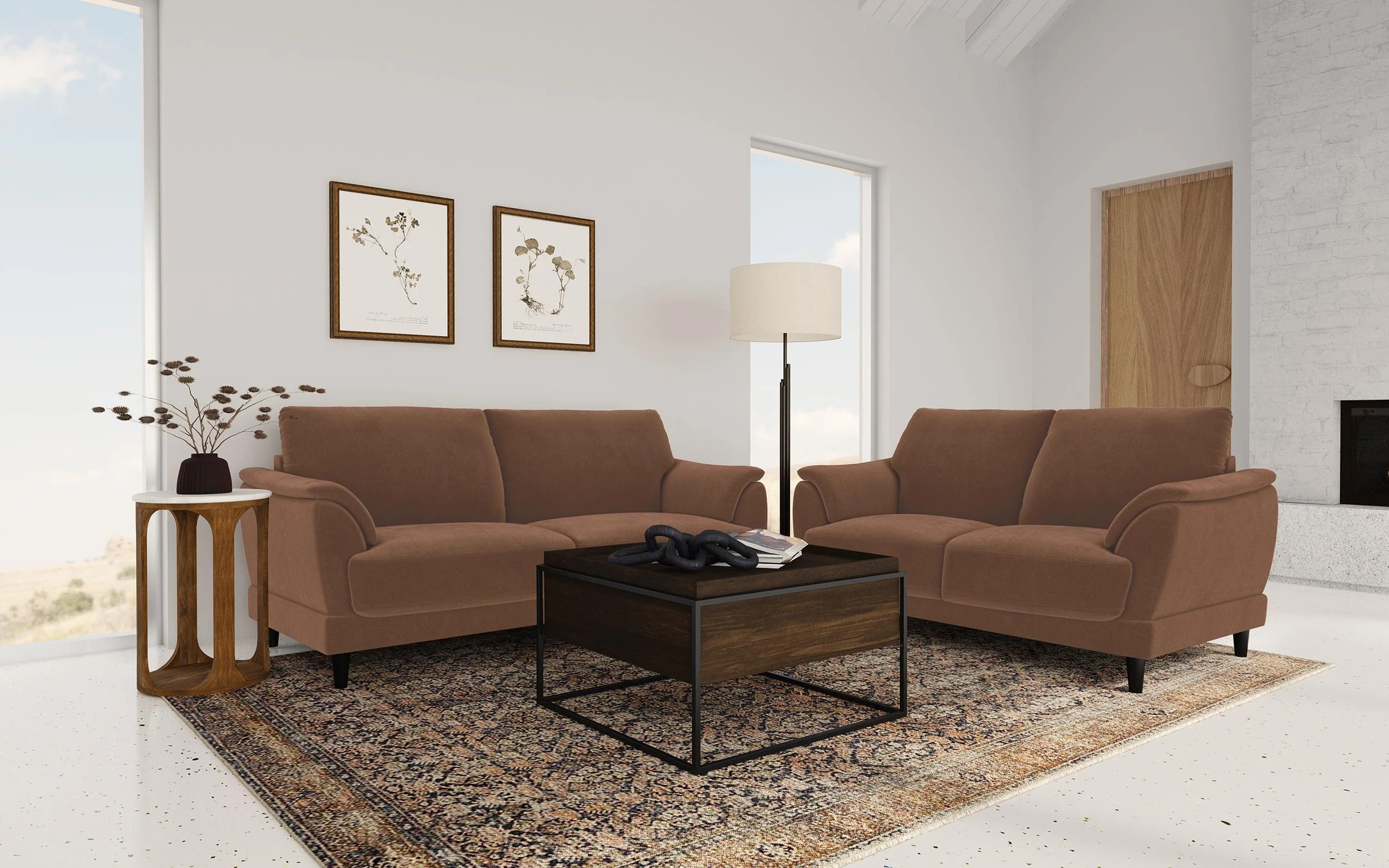 Selma Rust Velvet Crescent Arm Sofa - Image 13