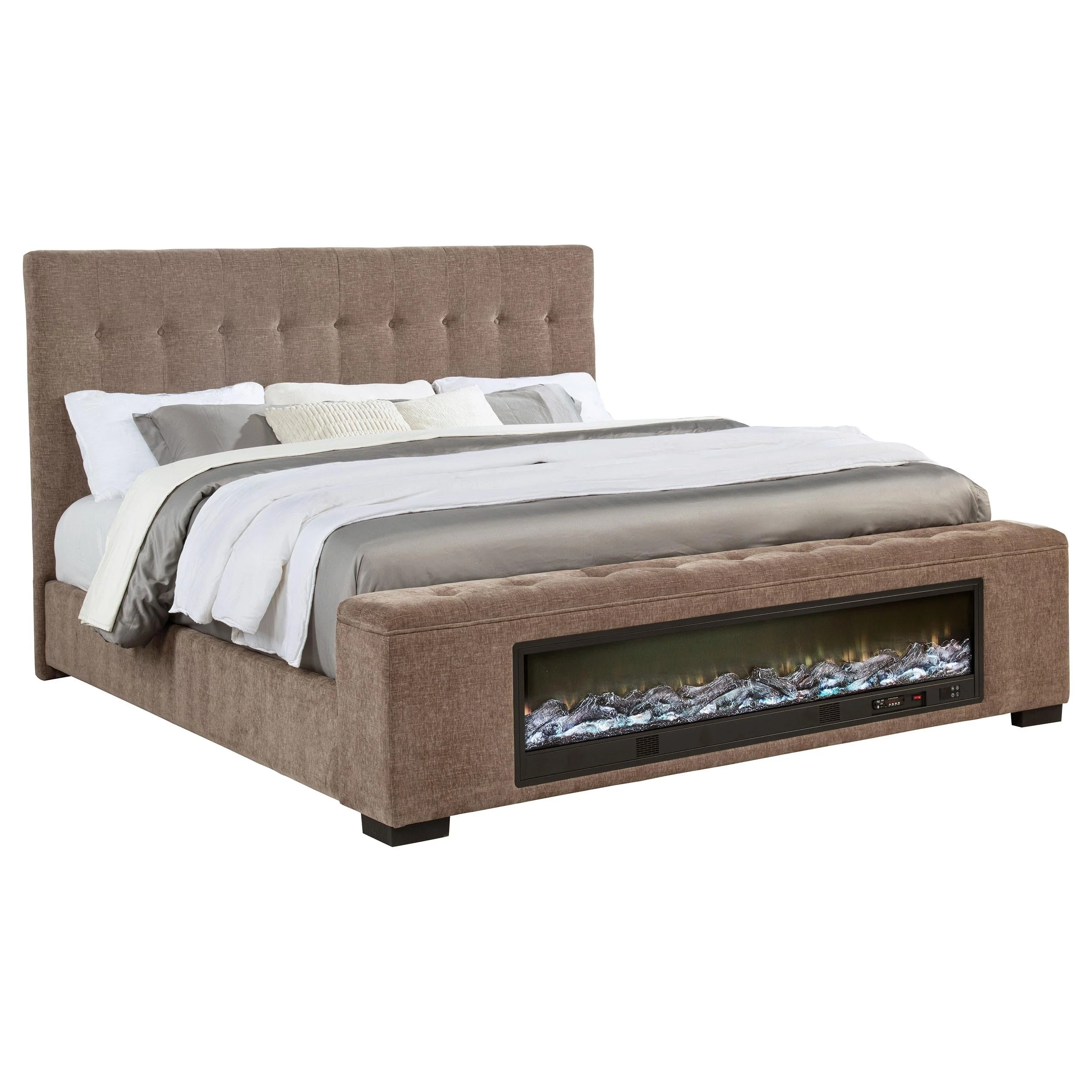 Senna Brown Upholstered Eastern King Audio Fireplace Bed - Image 2