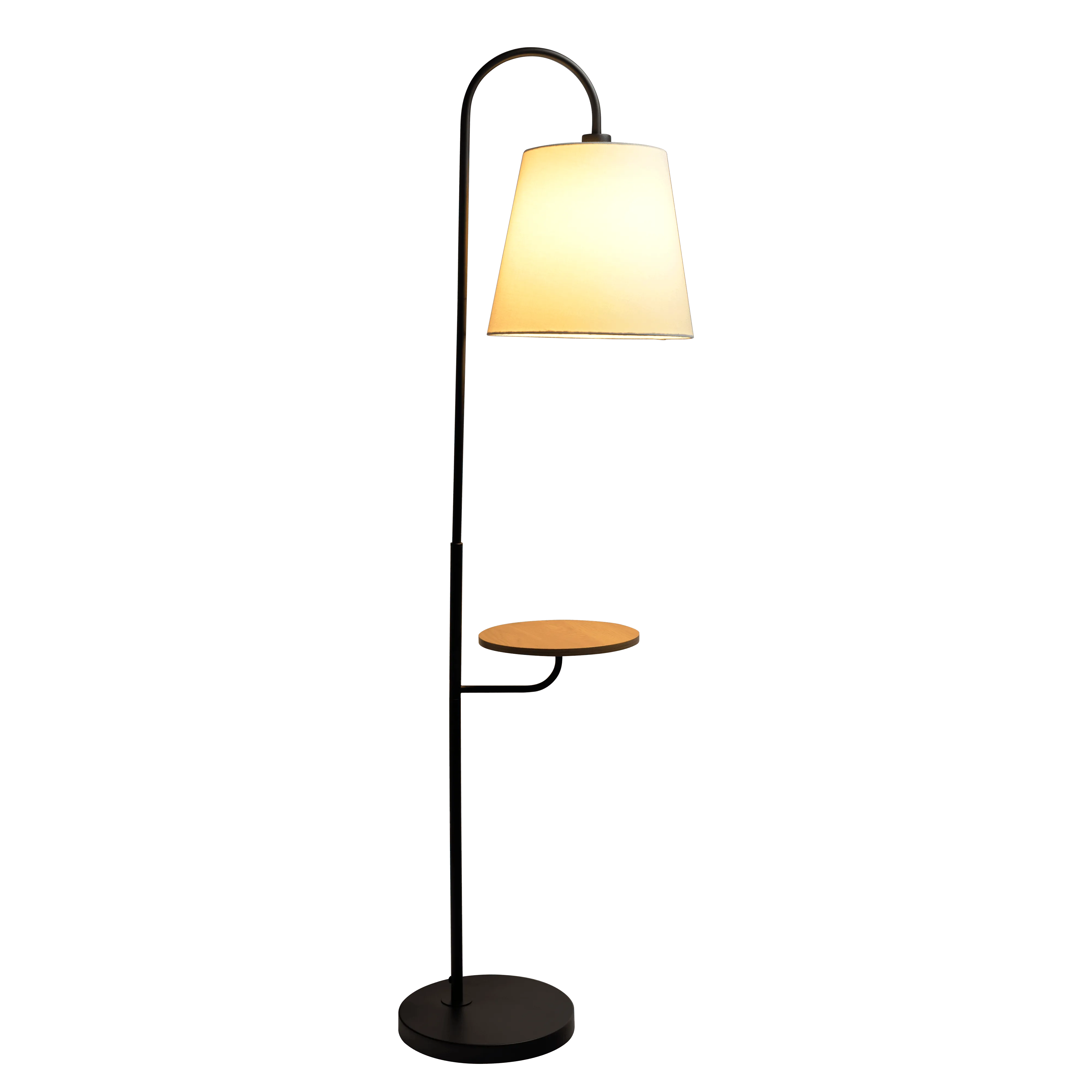 Seoul Black Floor Lamp with Rotary Switch Wood Table Metal Base - Image 2