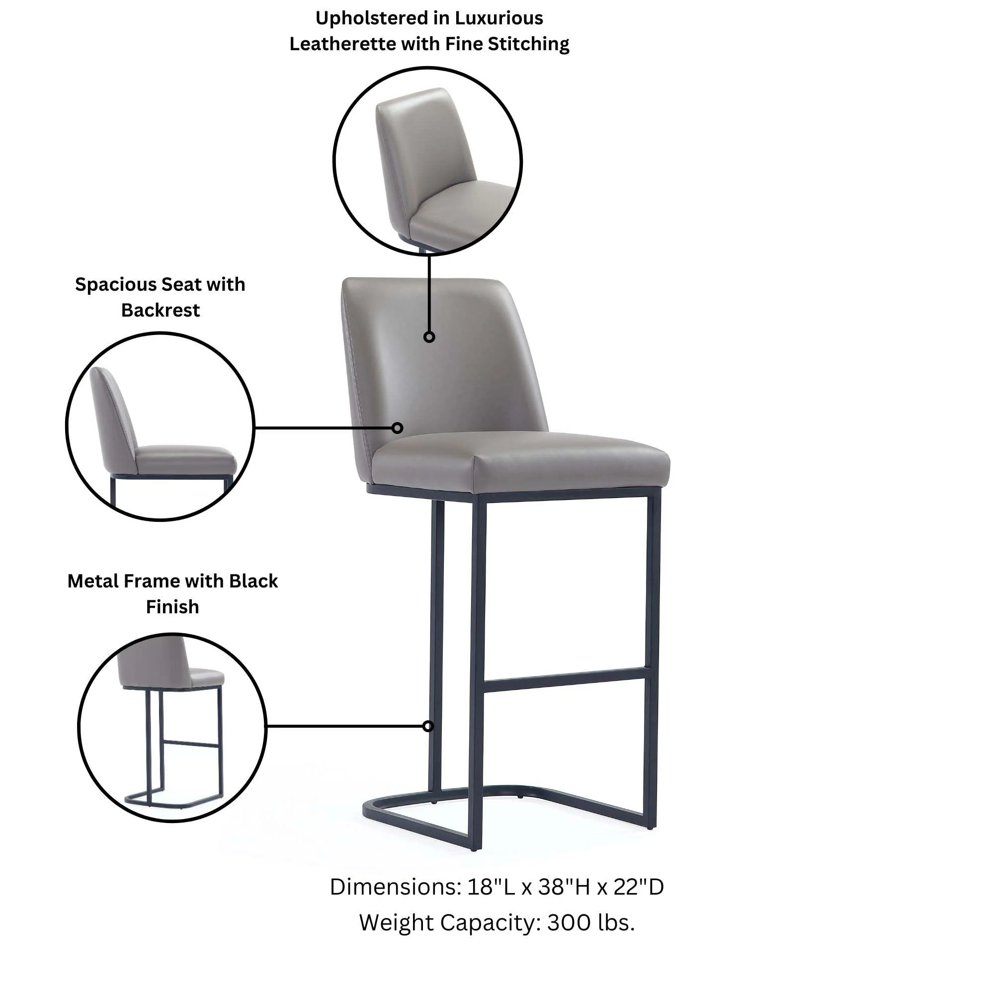 Serena Counter Stool in Grey - Image 4
