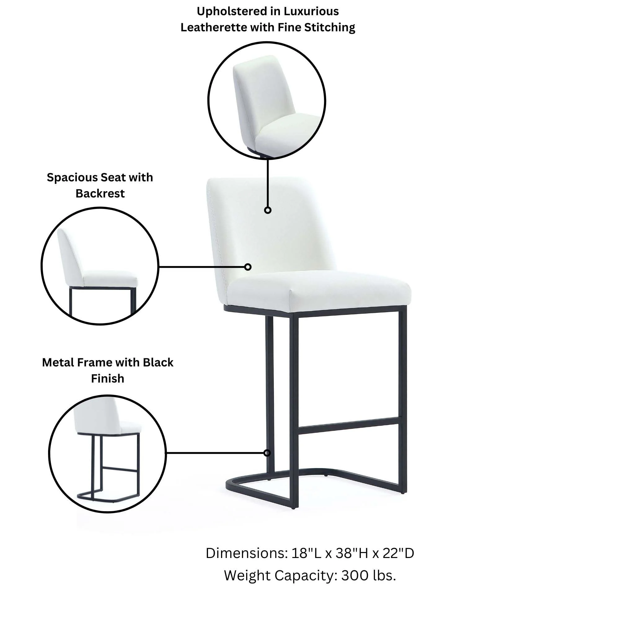Serena Counter Stool in White (set of 3) - Image 4