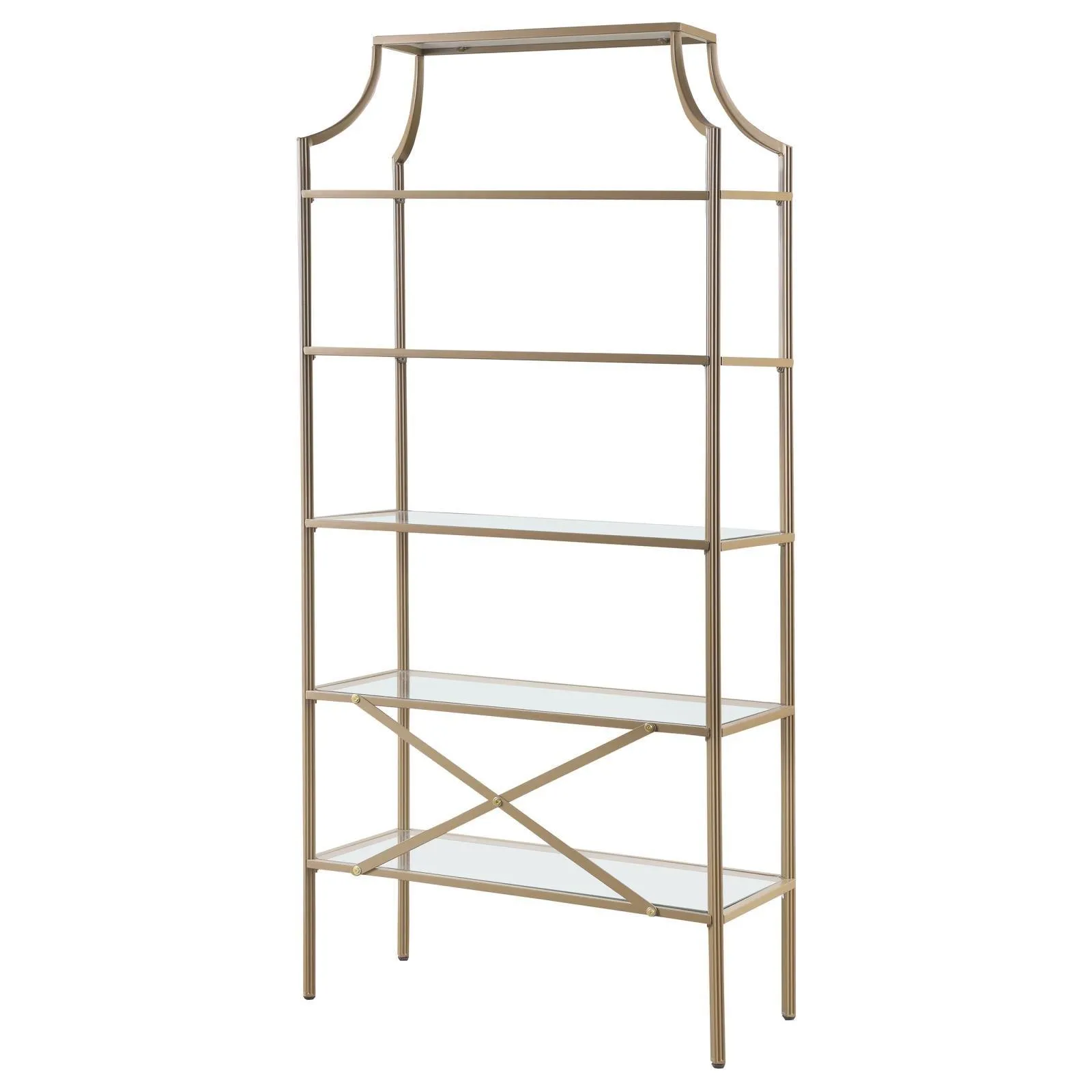 Serena Matte Gold 5-Tier Tempered Glass Shelves Bookcase - Image 7