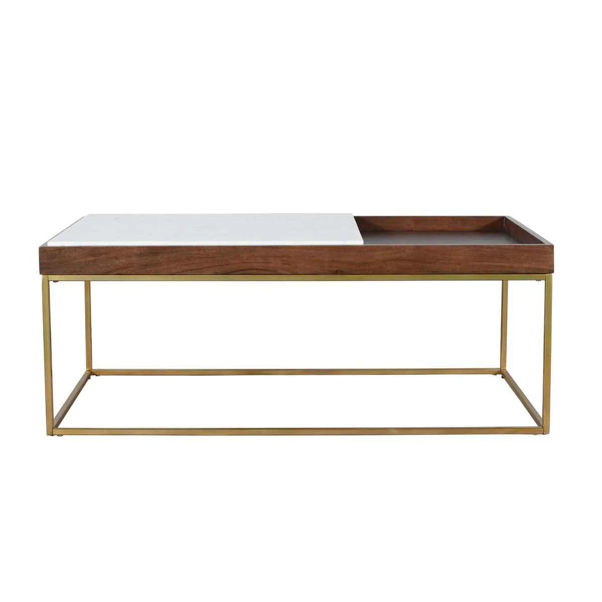 Serene 45" Coffee Table with White Marble in Walnut and Brass Base